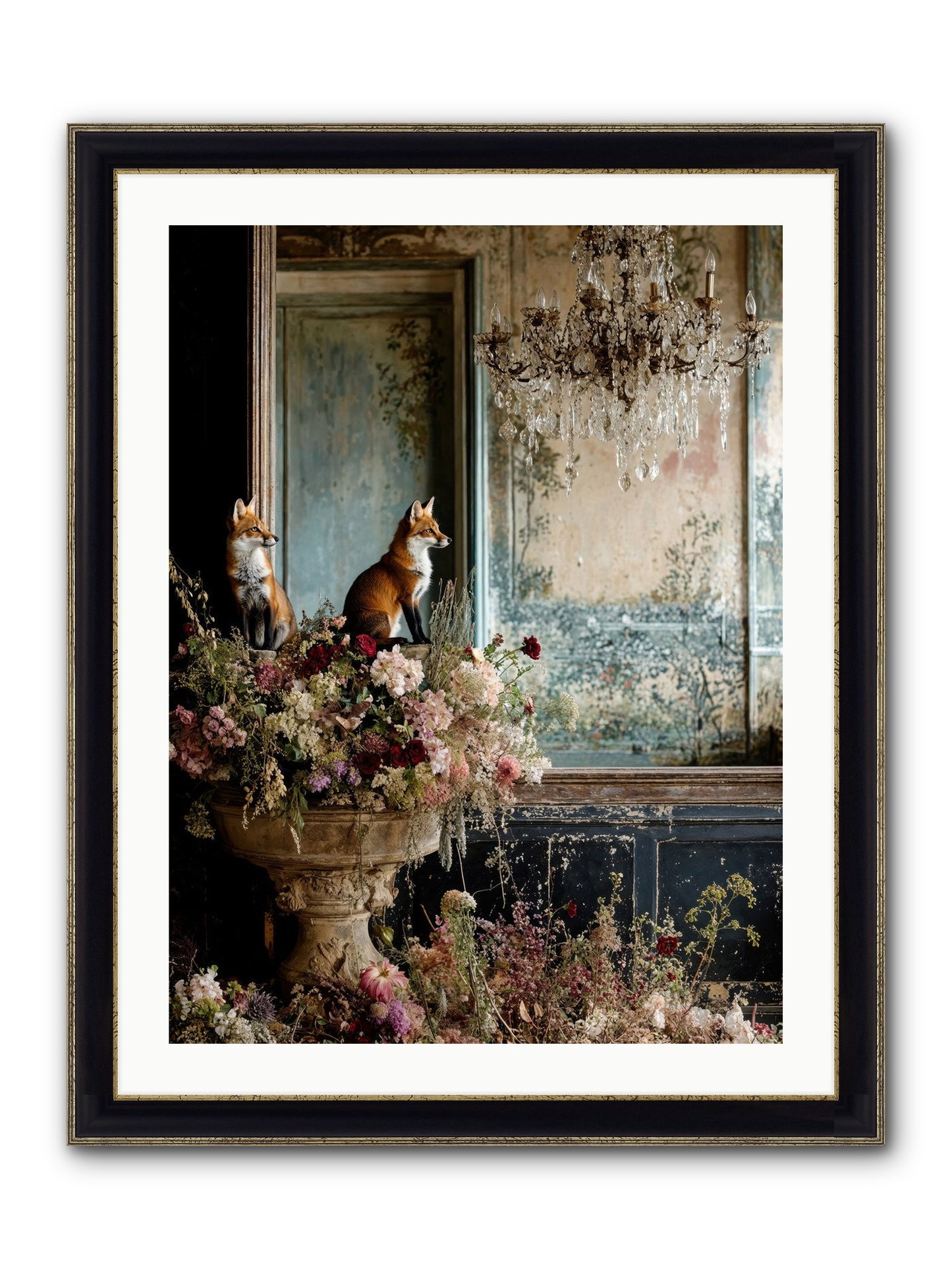 Baroque Wildlife Framed Print - Black & Gold 24x32