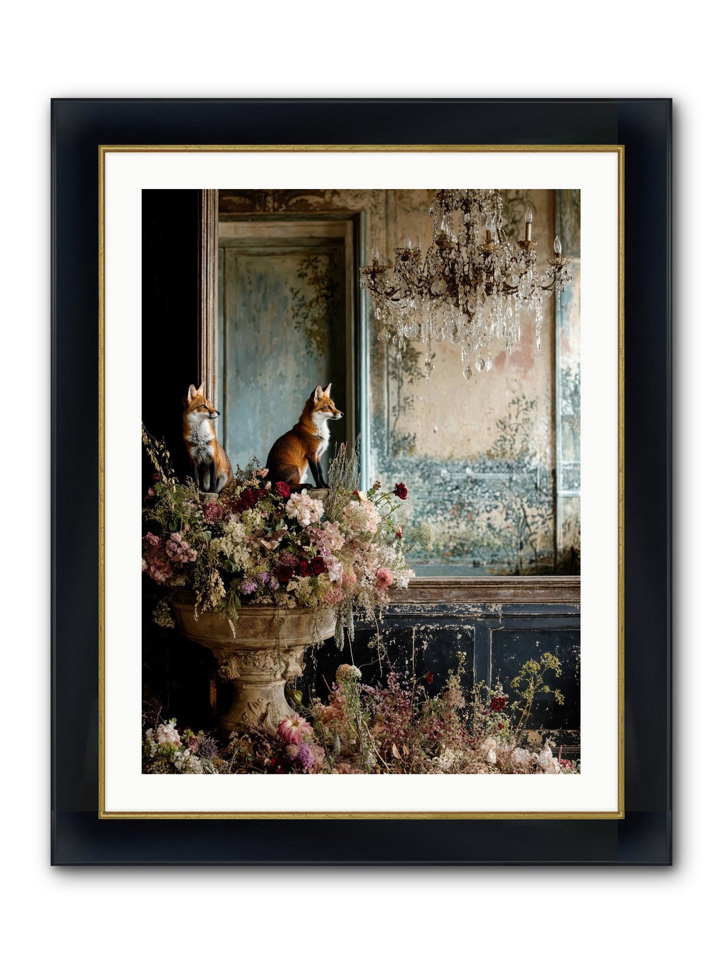 Baroque Wildlife Framed Print - Wide Black w/Gold 24x32