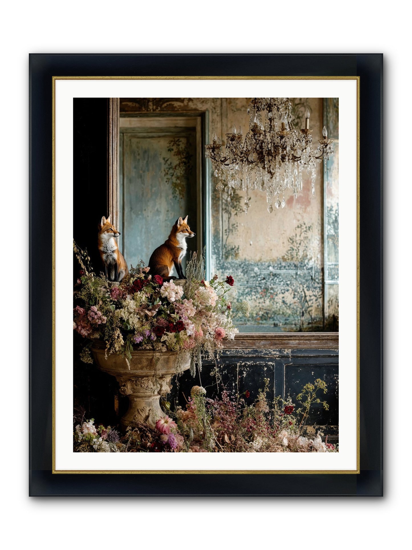 Baroque Wildlife Framed Print - Wide Black w/Gold 30x40