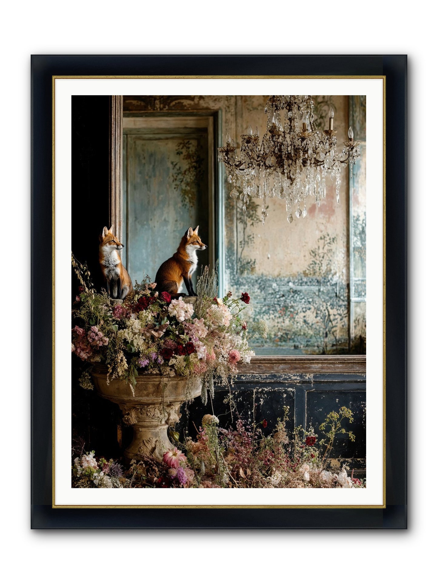 Baroque Wildlife Framed Print - Wide Black w/Gold 36x48