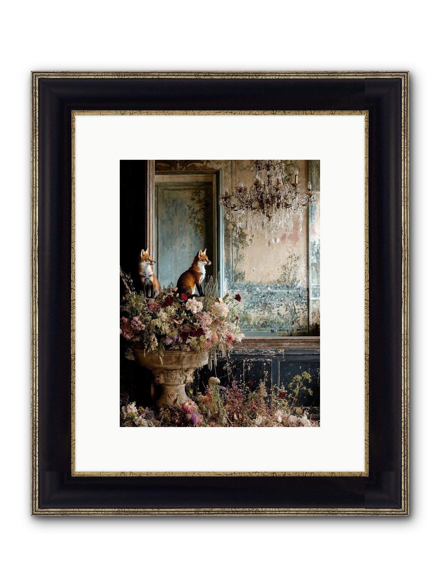 Baroque Wildlife Framed Print - Black & Gold 9x12
