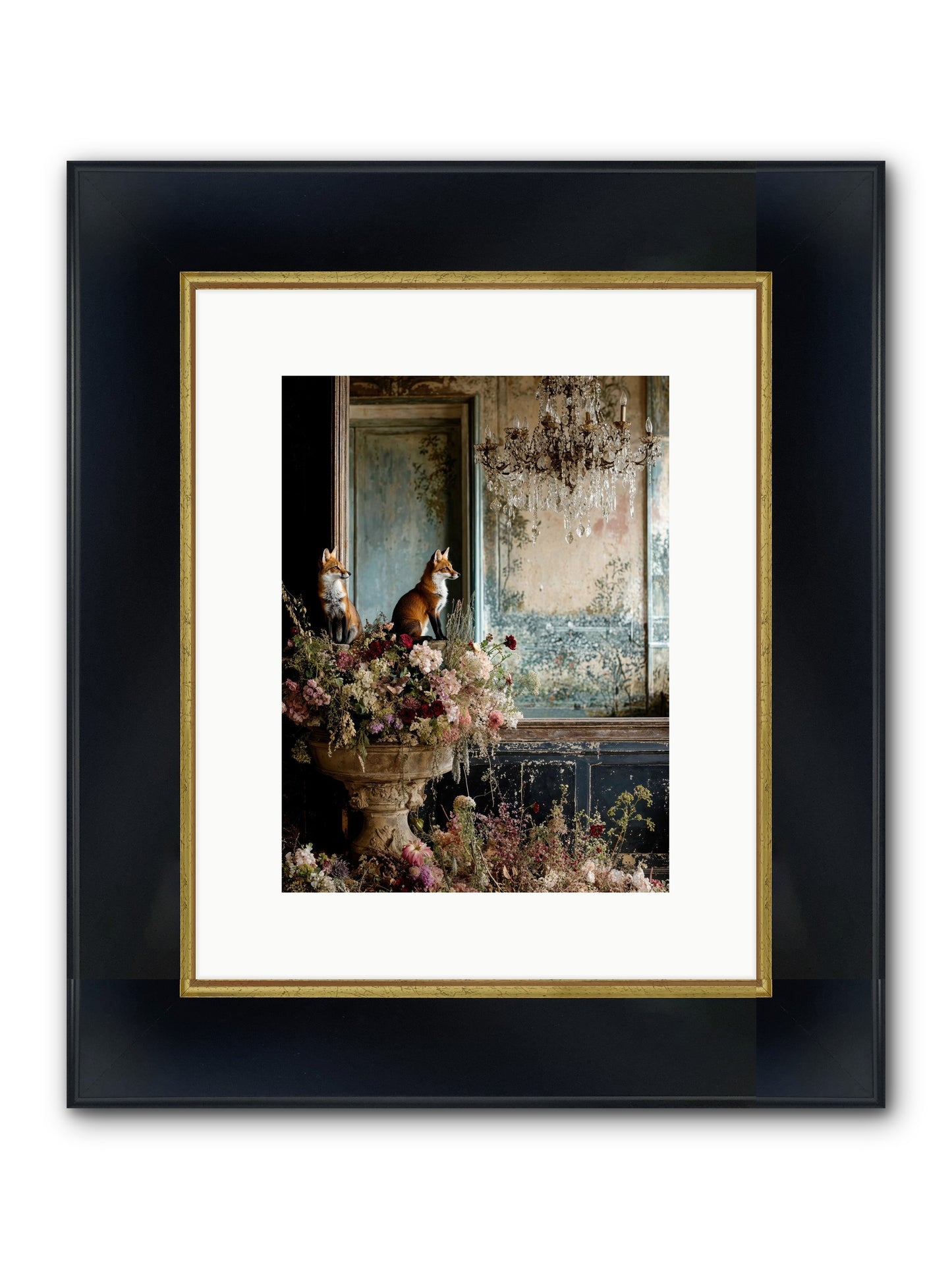 Baroque Wildlife Framed Print - Wide Black w/Gold 9x12
