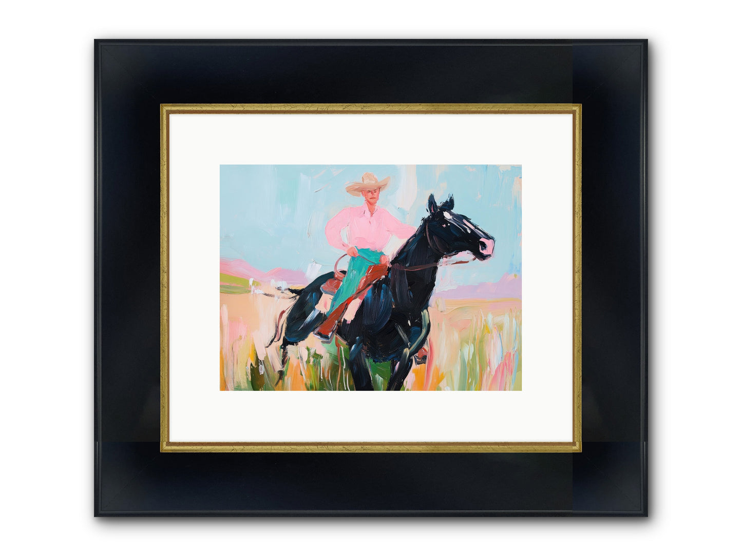 Barrel Racer's Dream Framed Print - Wide Black w/Gold 12x9