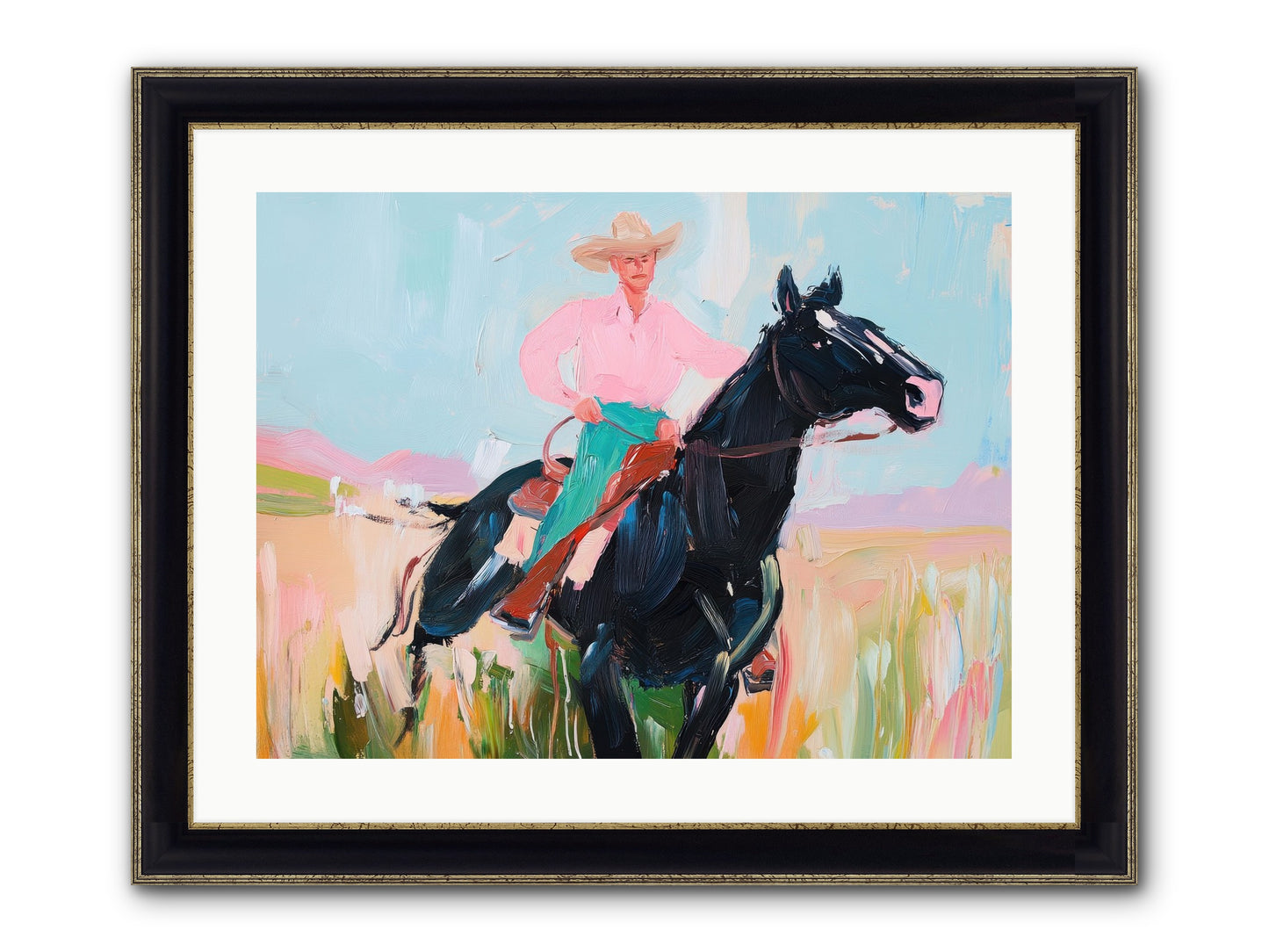 Barrel Racer's Dream Framed Print - Black & Gold 24x18