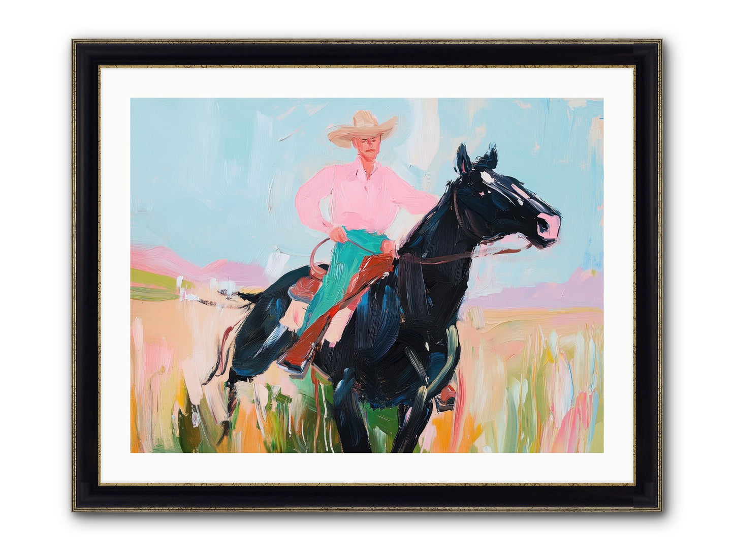Barrel Racer's Dream Framed Print - Black & Gold 32x24