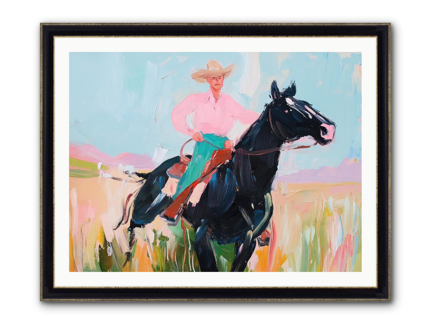 Barrel Racer's Dream Framed Print - Black & Gold 40x30