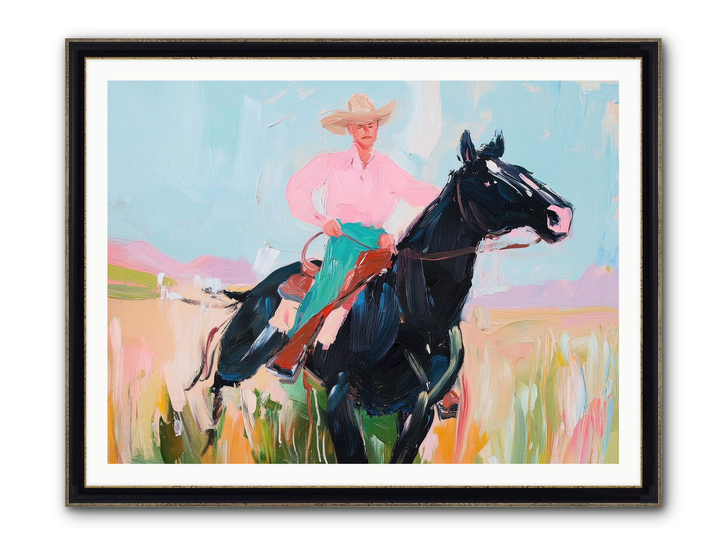 Barrel Racer's Dream Framed Print - Black & Gold 48x36