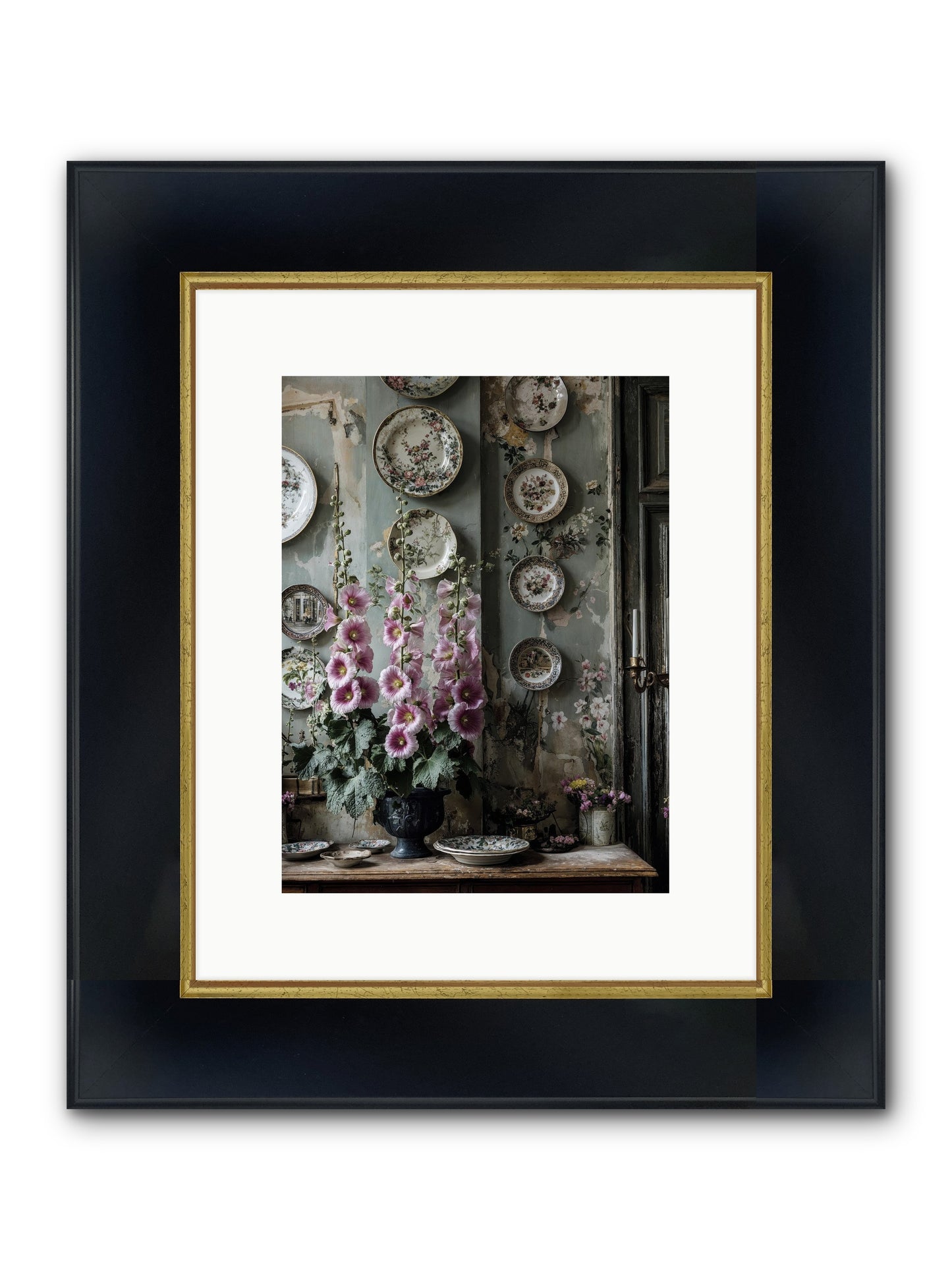 Basile Framed Print - Wide Black w/Gold 9x12