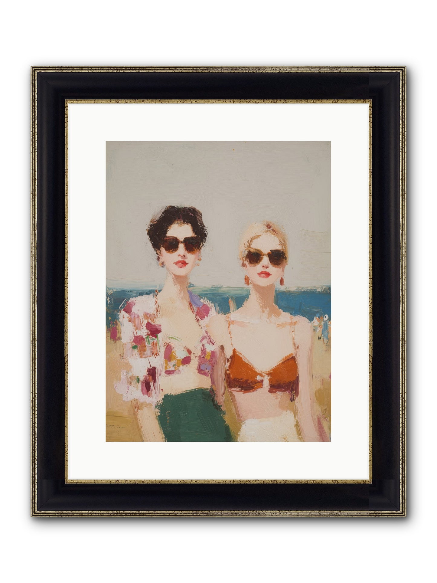 Beach Besties Framed Print - Black & Gold 12x16