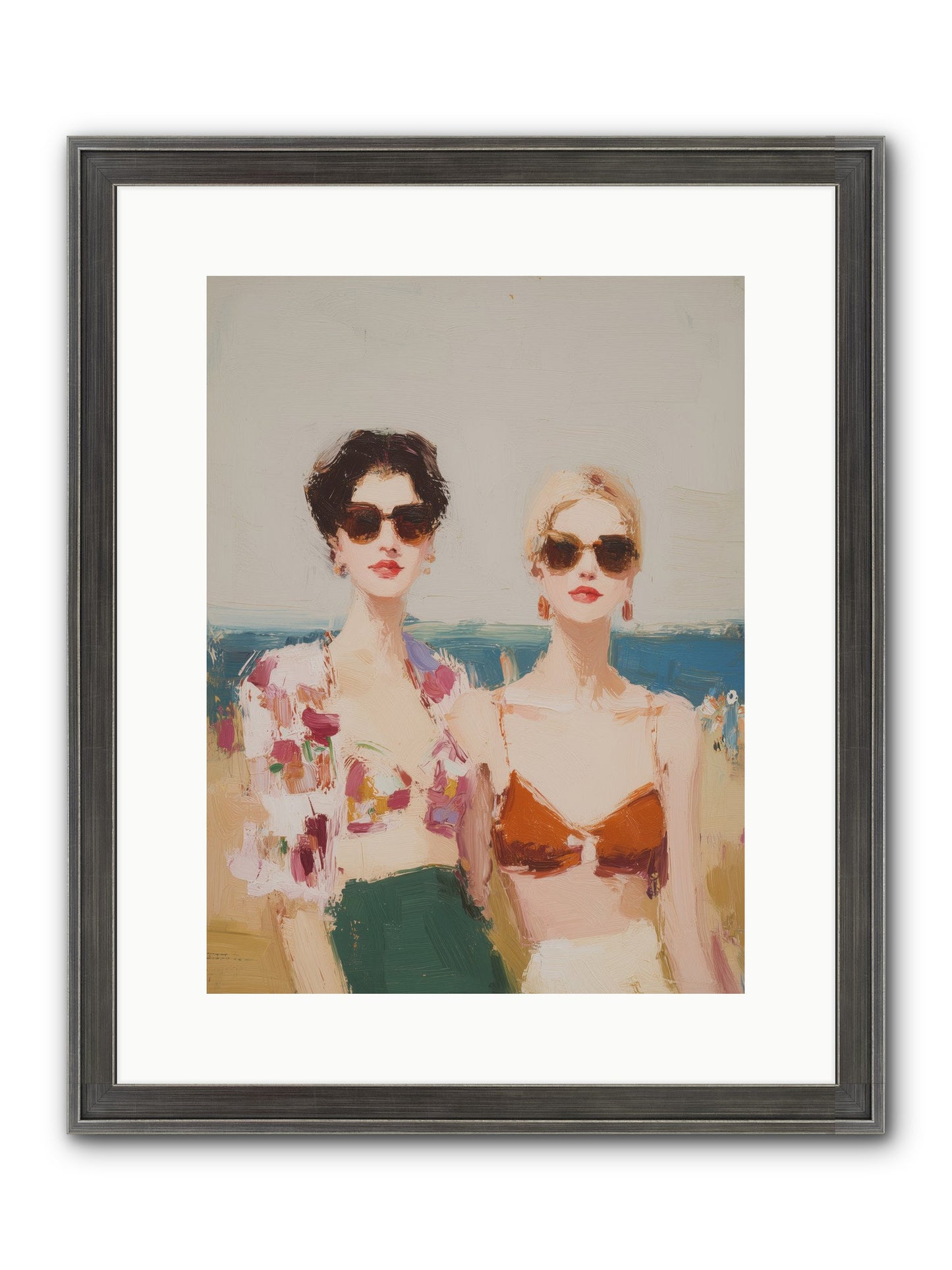 Beach Besties Framed Print - Slimwoods Black/Silver 12x16