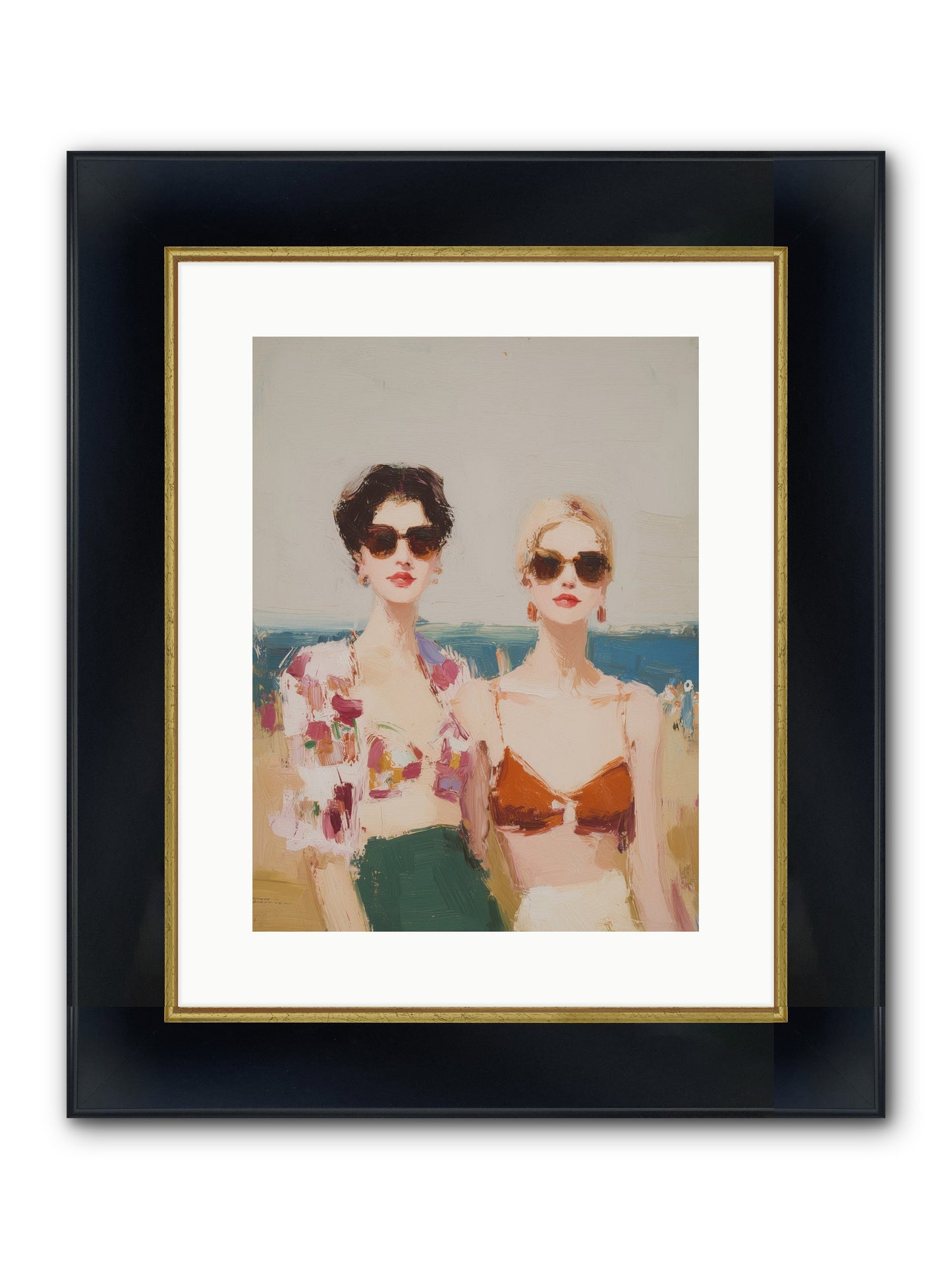 Beach Besties Framed Print - Wide Black w/Gold 12x16