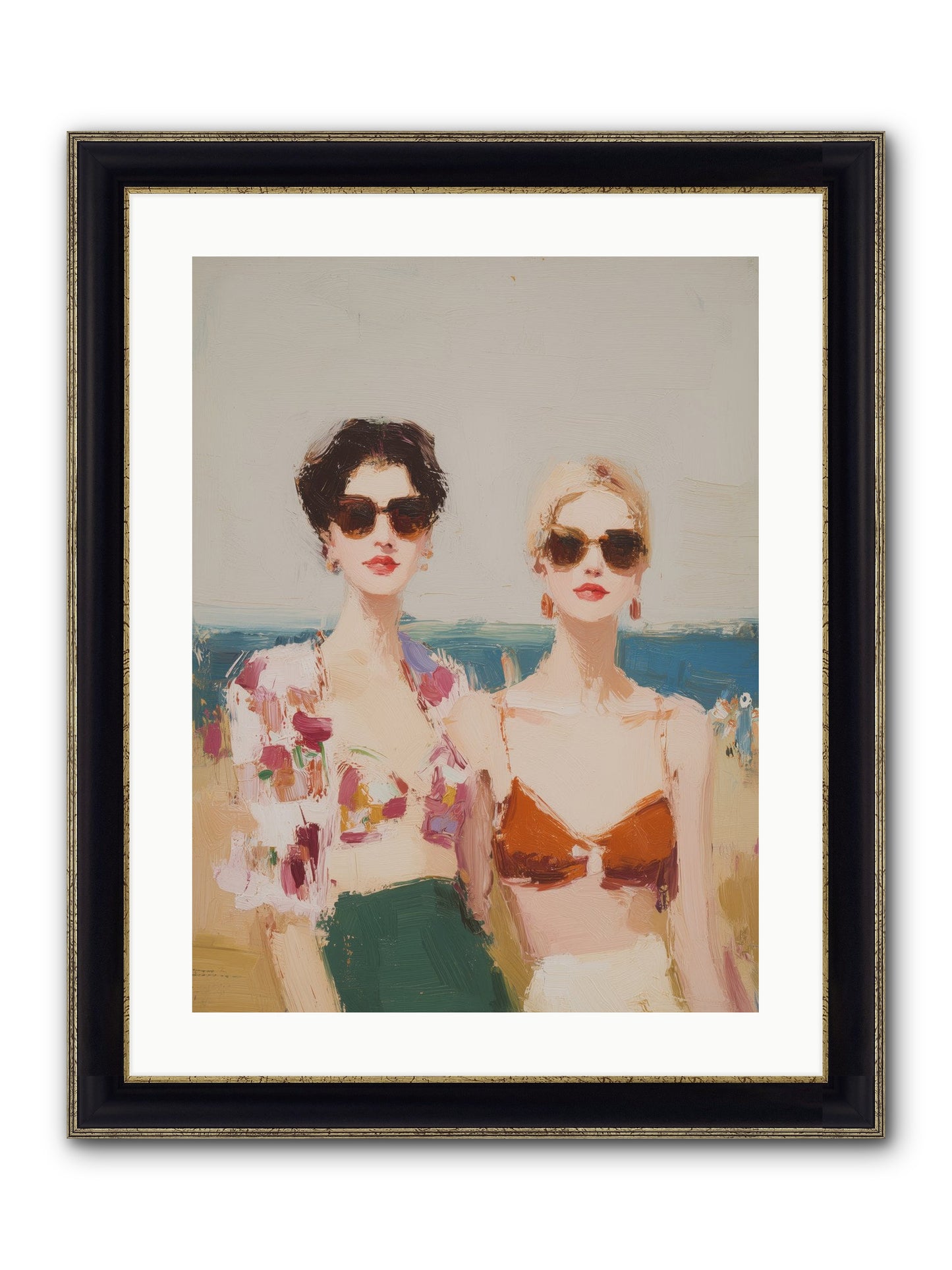Beach Besties Framed Print - Black & Gold 18x24