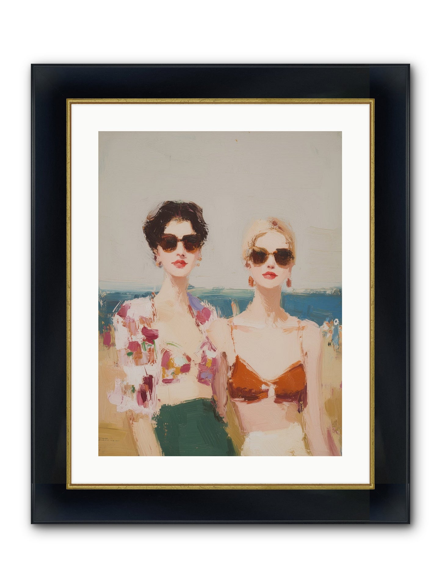 Beach Besties Framed Print - Wide Black w/Gold 18x24