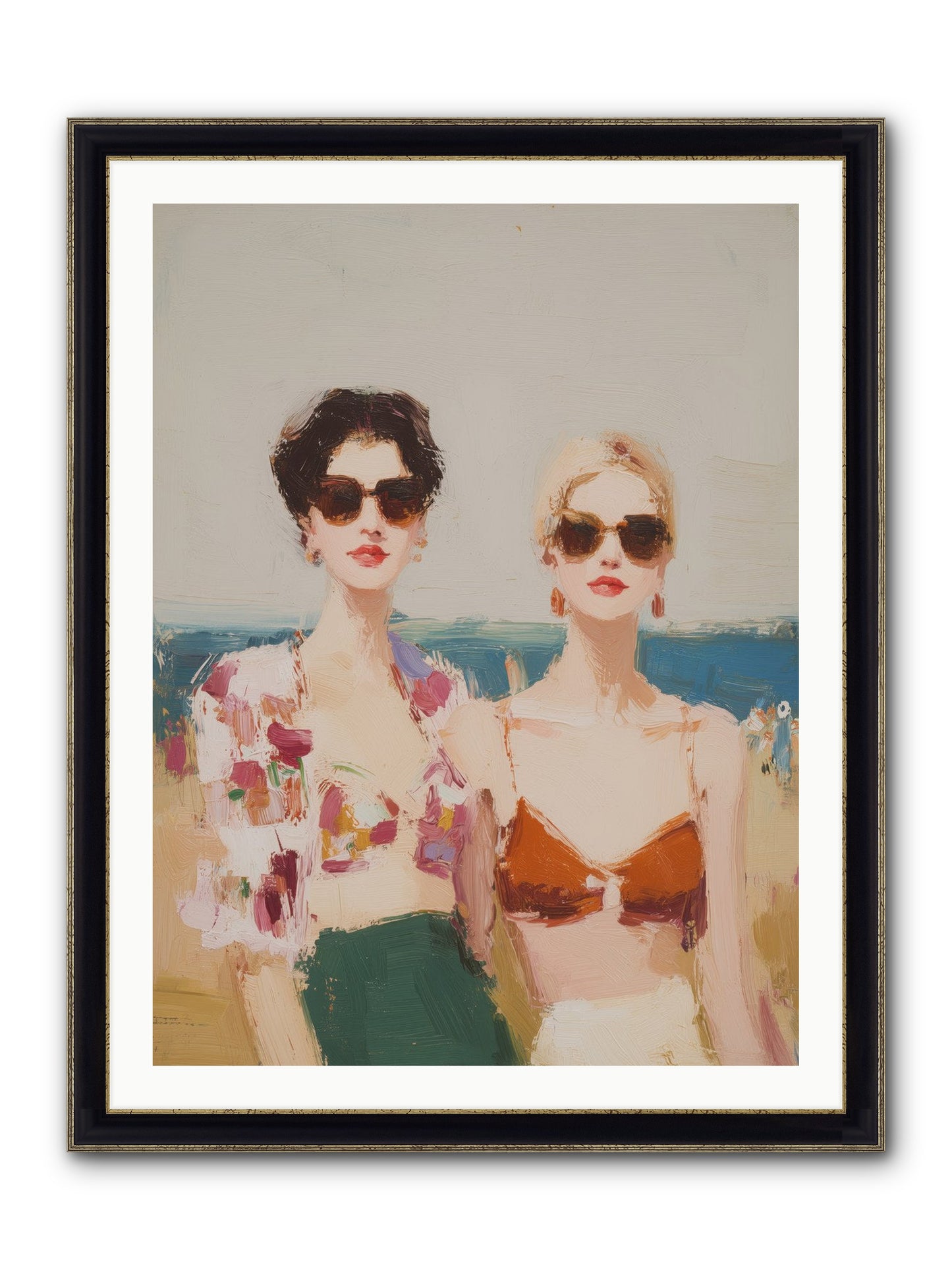 Beach Besties Framed Print - Black & Gold 30x40