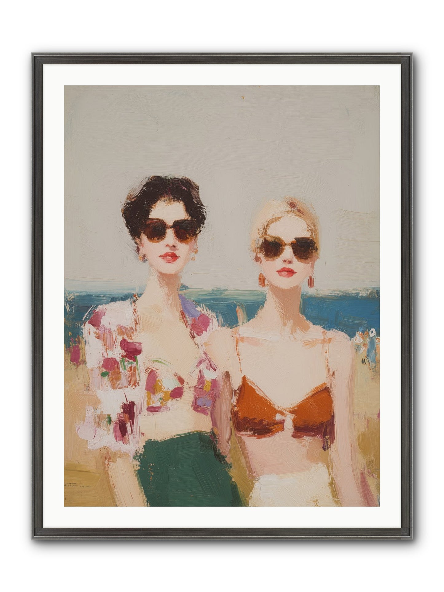Beach Besties Framed Print - Slimwoods Black/Silver 30x40