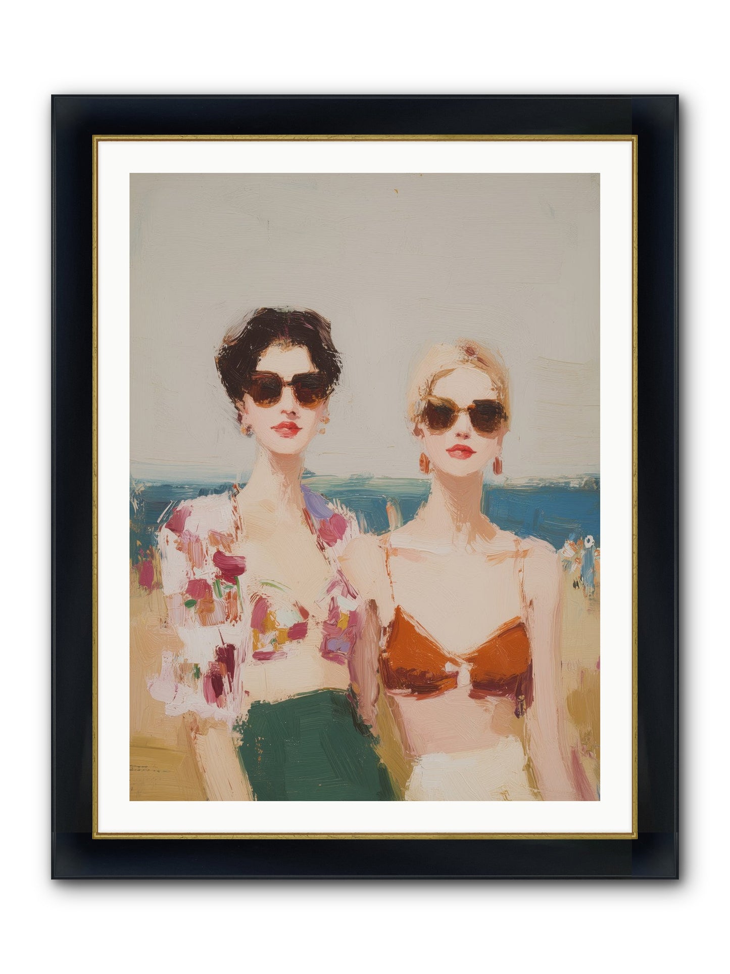 Beach Besties Framed Print - Wide Black w/Gold 30x40