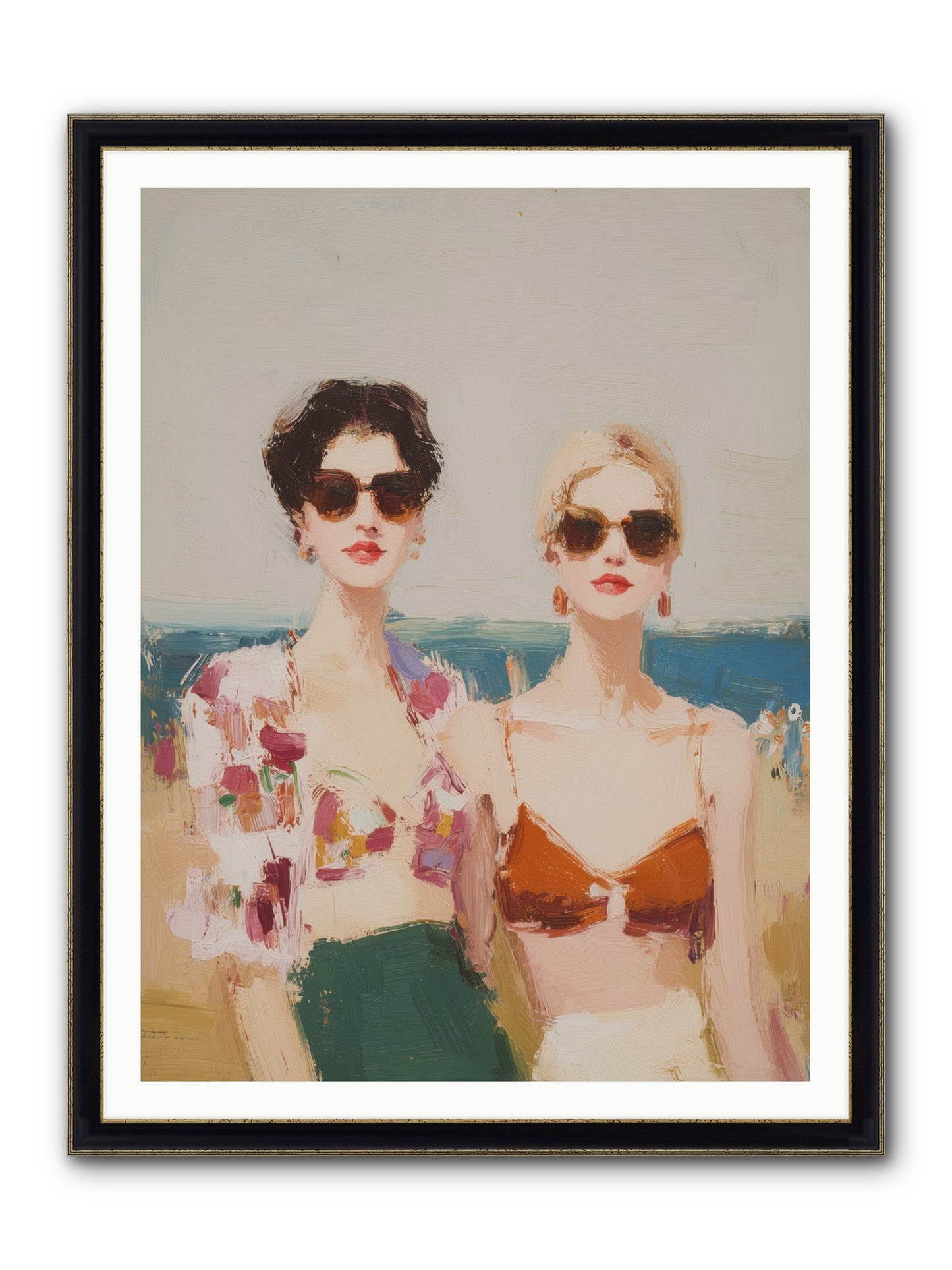 Beach Besties Framed Print - Black & Gold 36x48