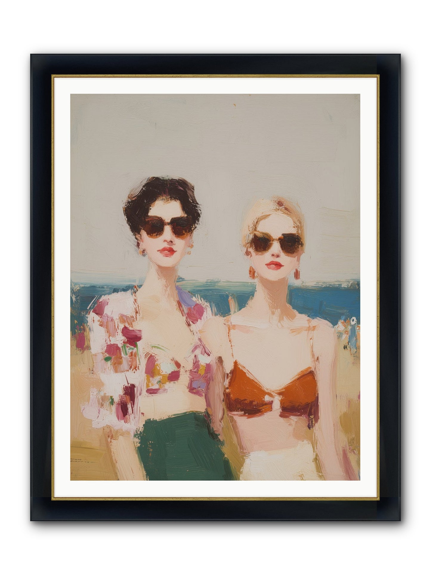 Beach Besties Framed Print - Wide Black w/Gold 36x48