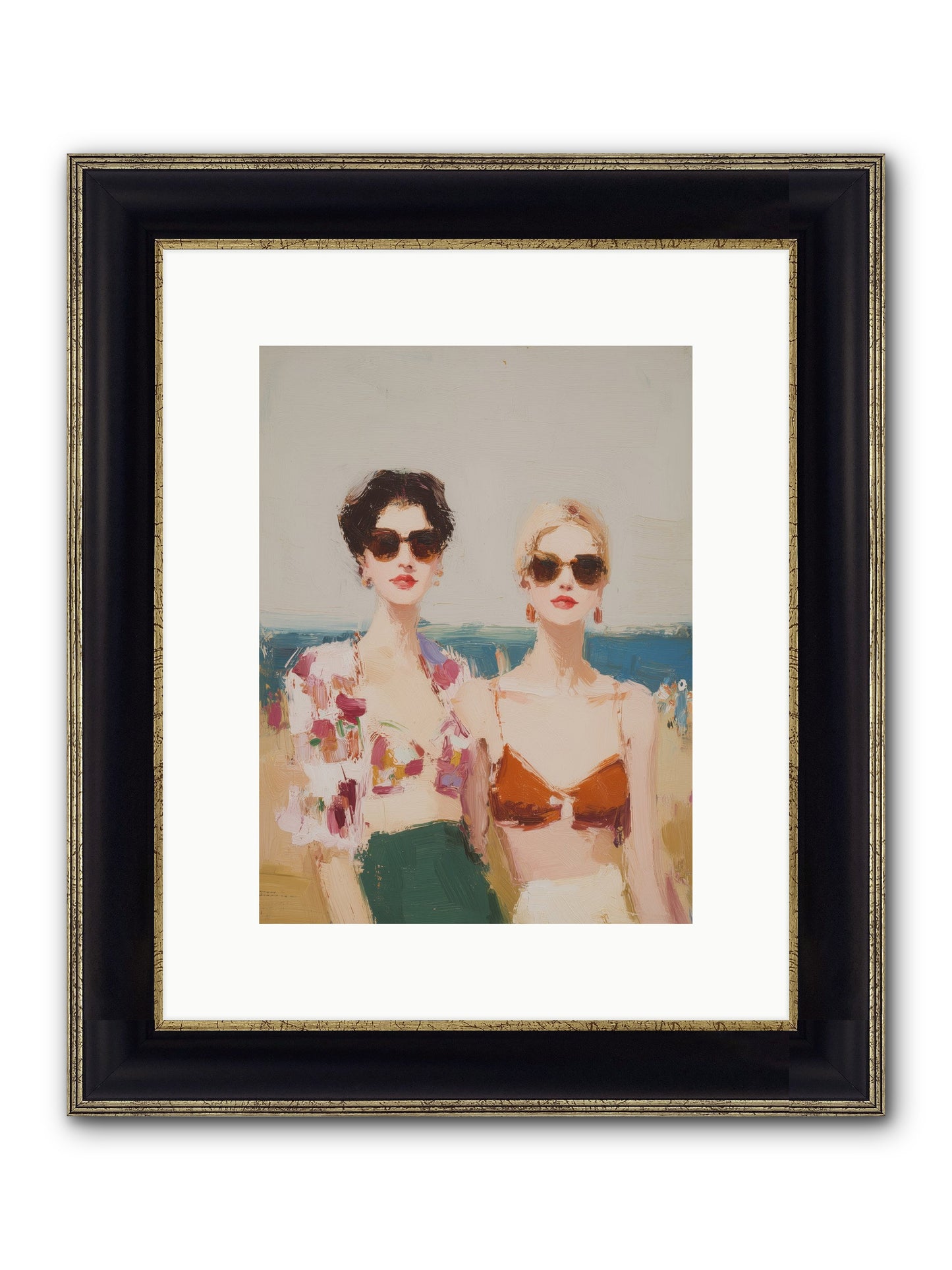 Beach Besties Framed Print - Black & Gold 9x12