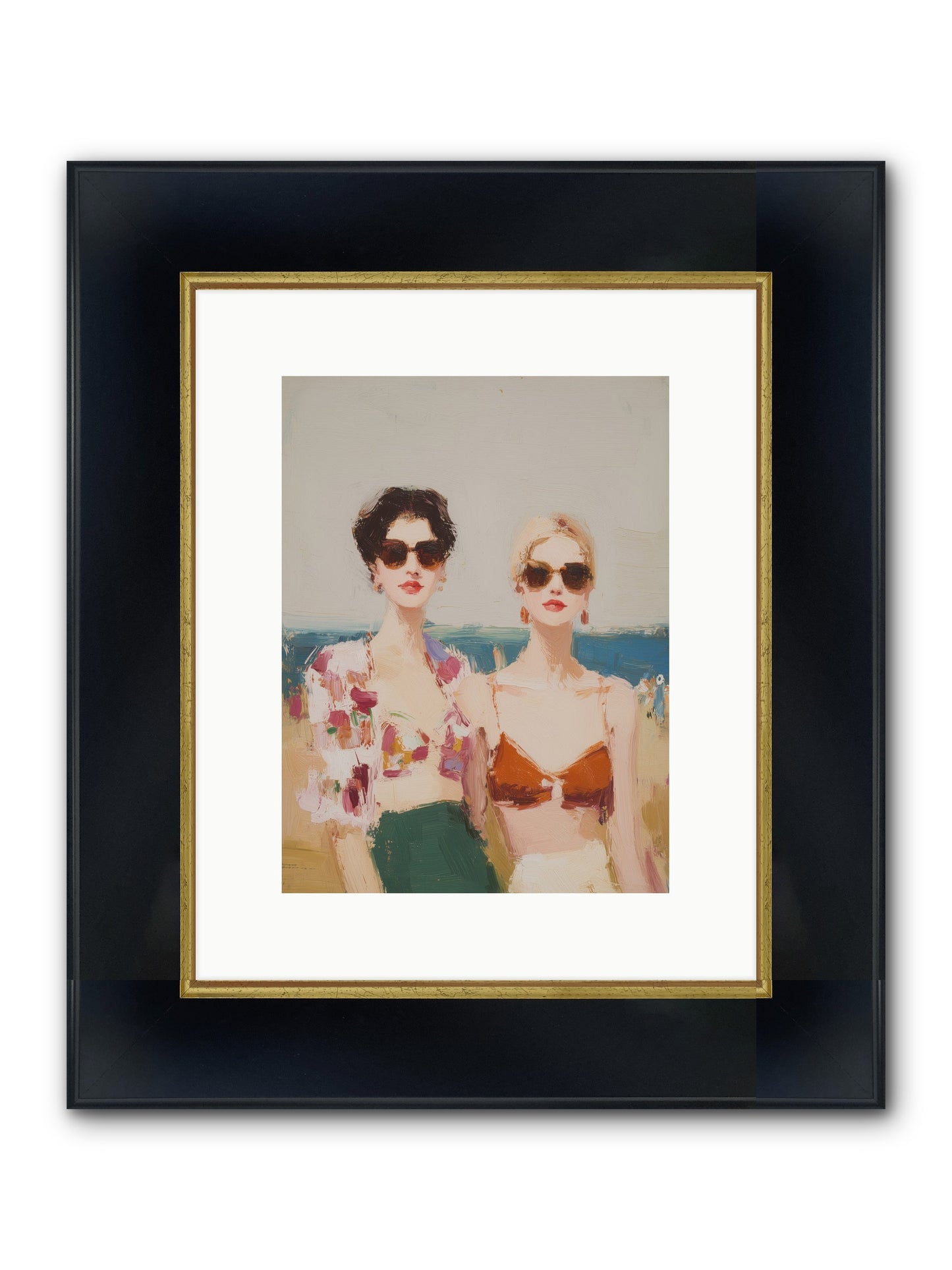 Beach Besties Framed Print - Wide Black w/Gold 9x12