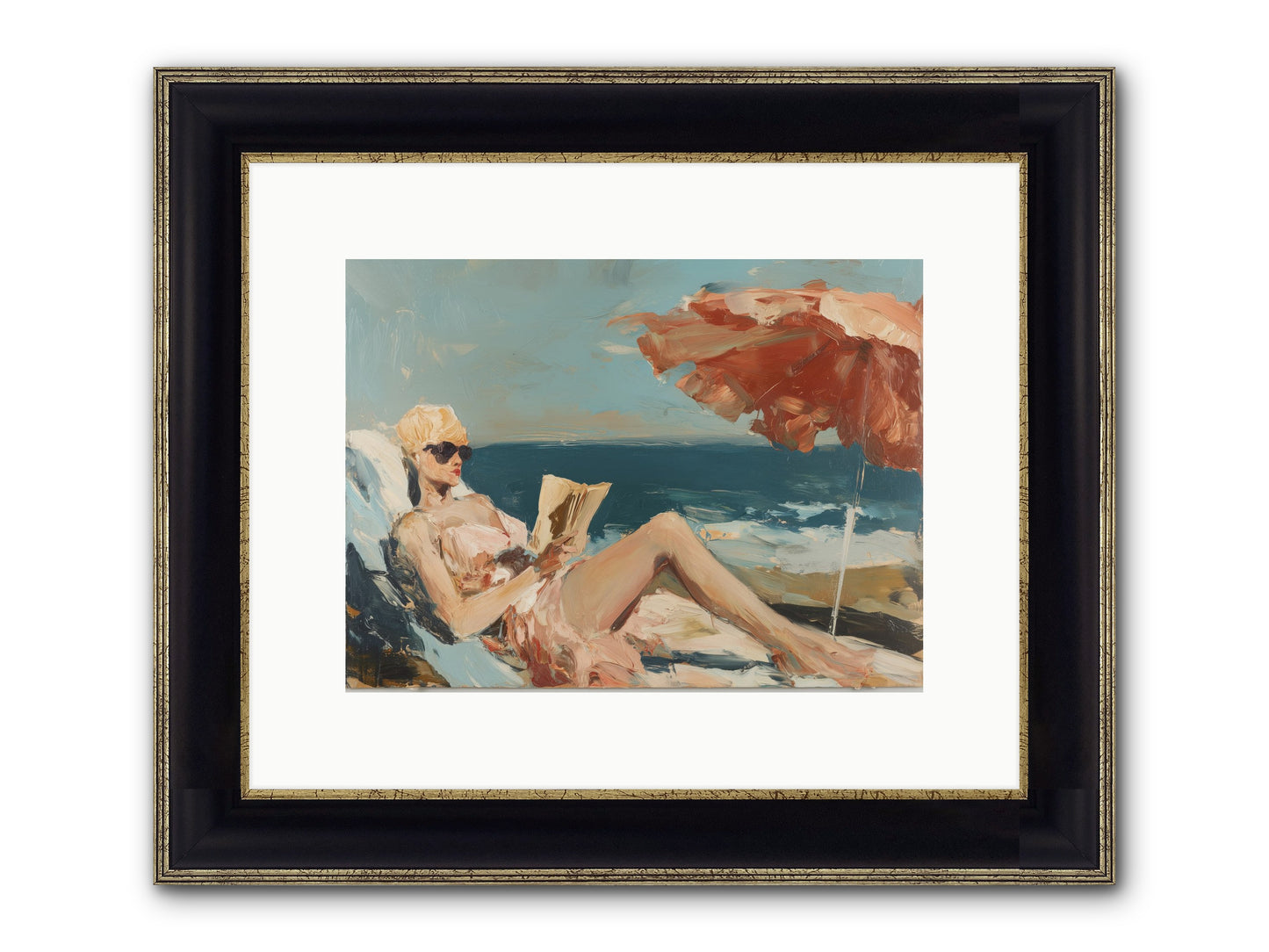 Beach Book Club Framed Print - Black & Gold 12x9