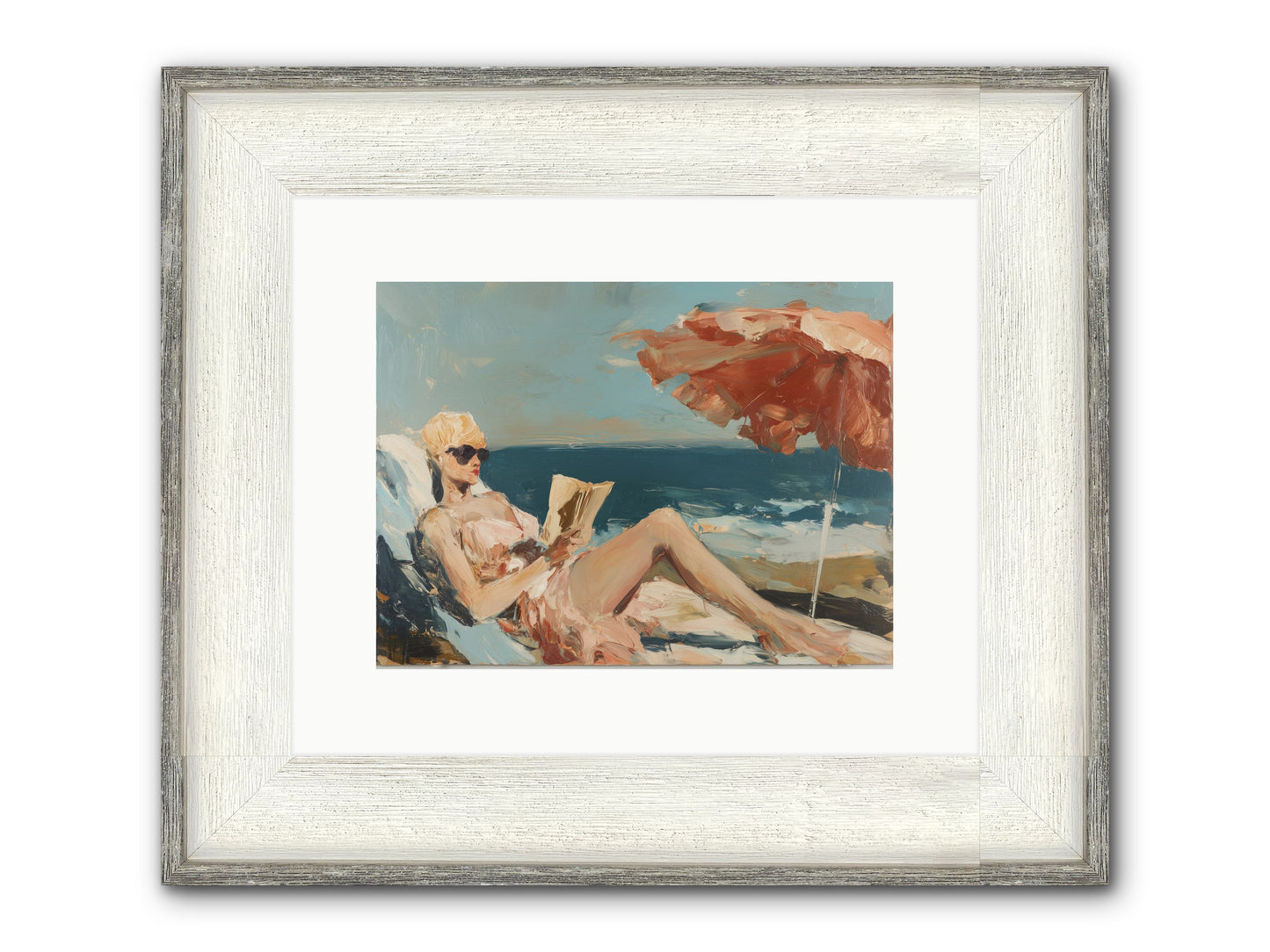 Beach Book Club Framed Print - Driftwood White 12x9