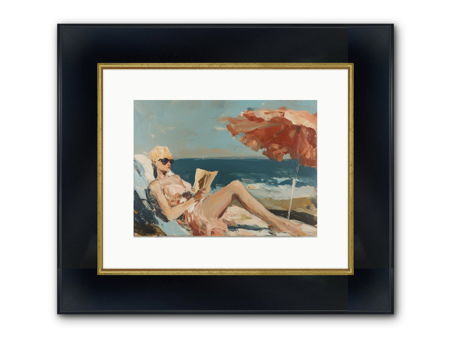 Beach Book Club Framed Print - Wide Black w/Gold 12x9