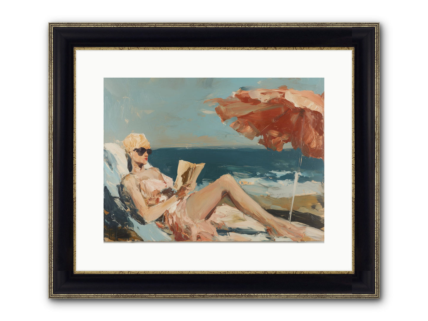 Beach Book Club Framed Print - Black & Gold 16x12