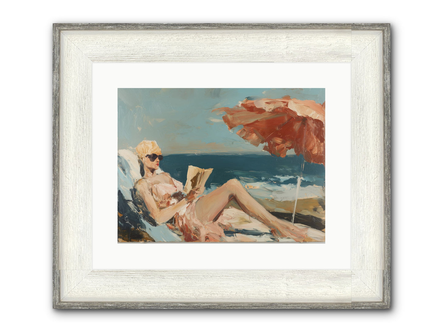 Beach Book Club Framed Print - Driftwood White 16x12