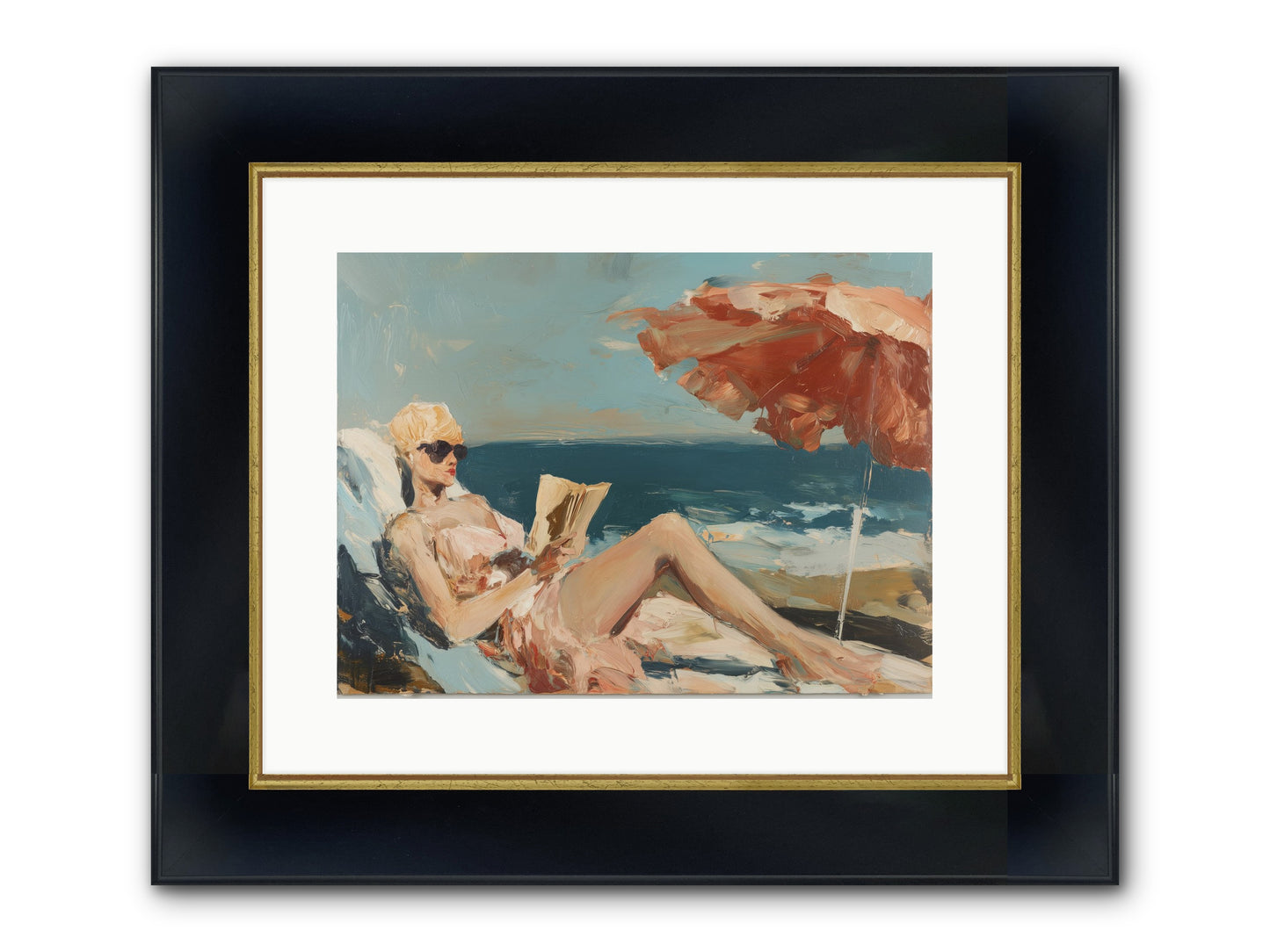Beach Book Club Framed Print - Wide Black w/Gold 16x12