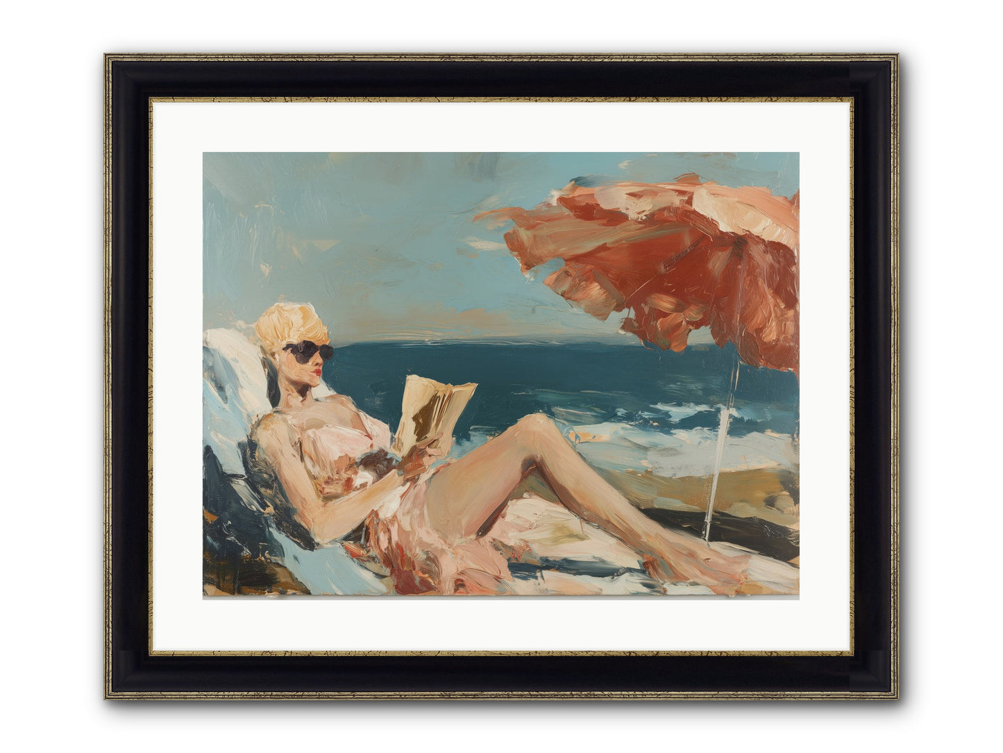 Beach Book Club Framed Print - Black & Gold 24x18