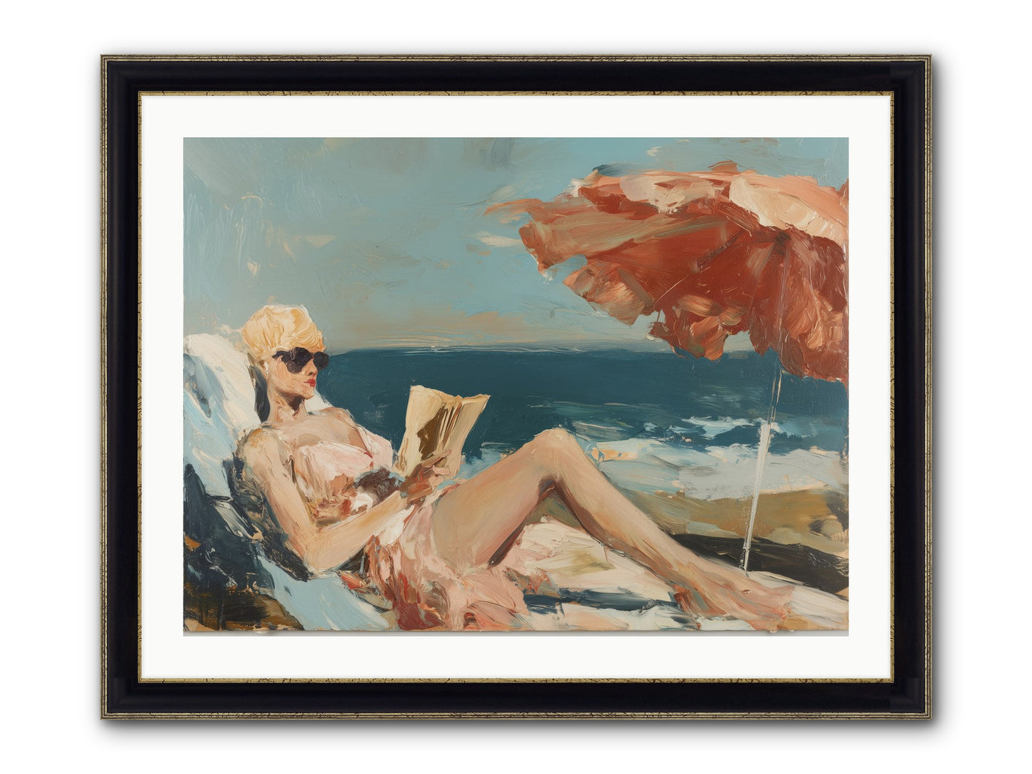 Beach Book Club Framed Print - Black & Gold 32x24