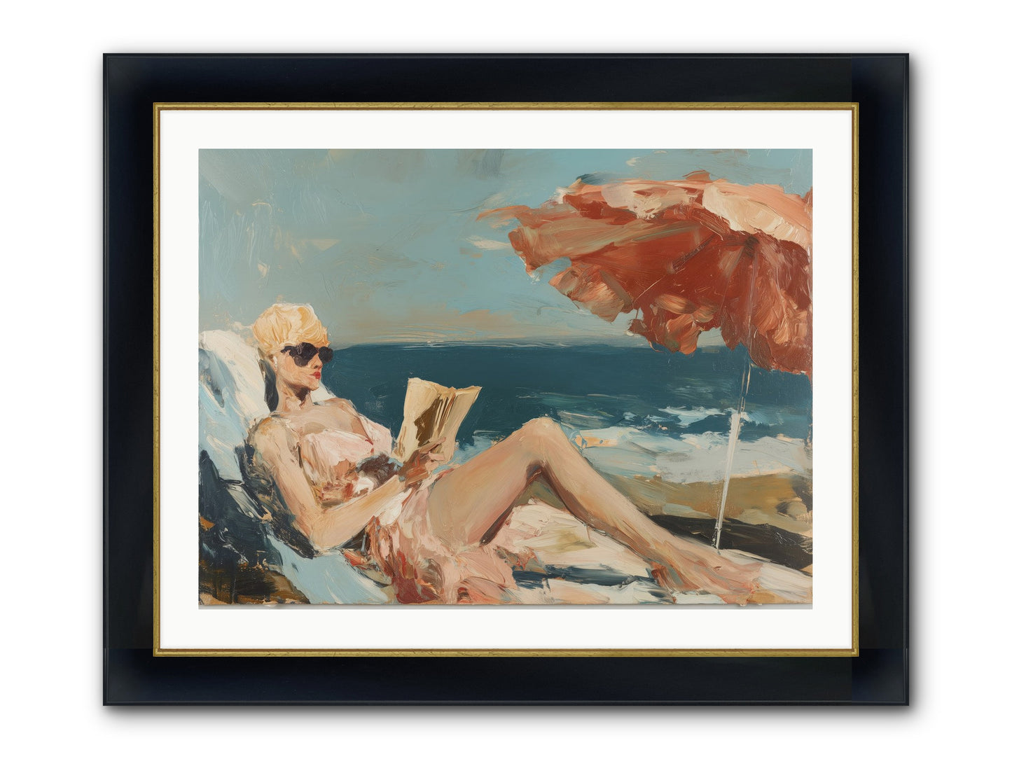 Beach Book Club Framed Print - Wide Black w/Gold 32x24