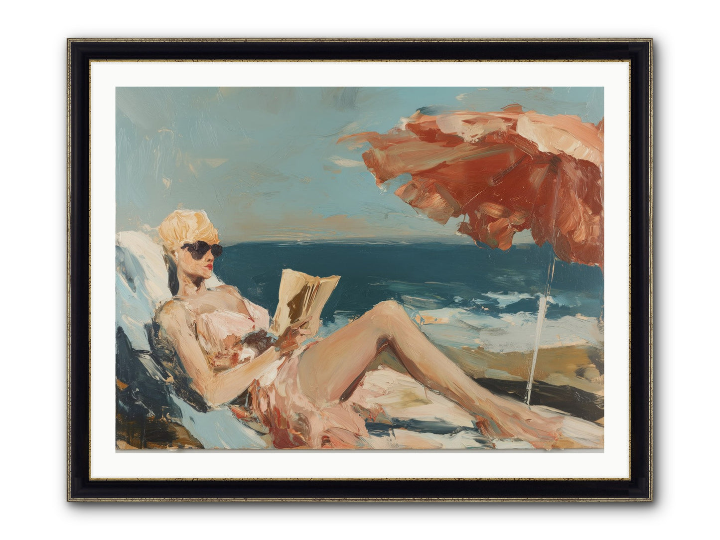 Beach Book Club Framed Print - Black & Gold 40x30