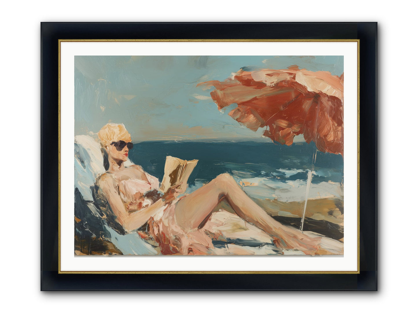 Beach Book Club Framed Print - Wide Black w/Gold 40x30