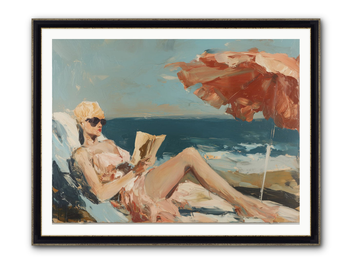 Beach Book Club Framed Print - Black & Gold 48x36