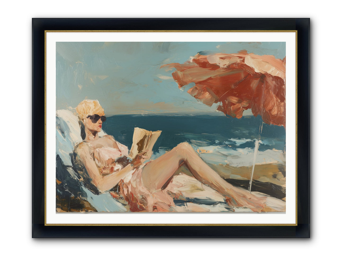 Beach Book Club Framed Print - Wide Black w/Gold 48x36