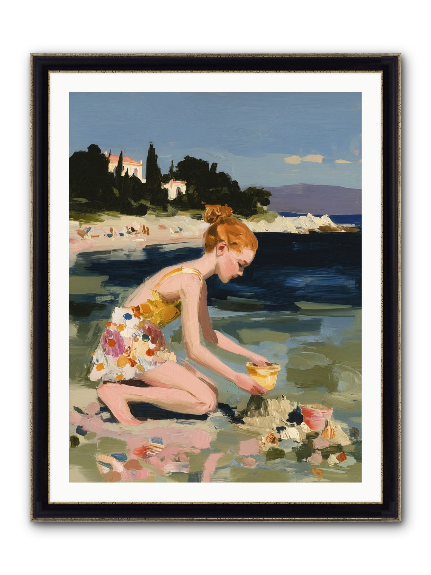 Beach Day Bliss Framed Print - Black & Gold 30x40