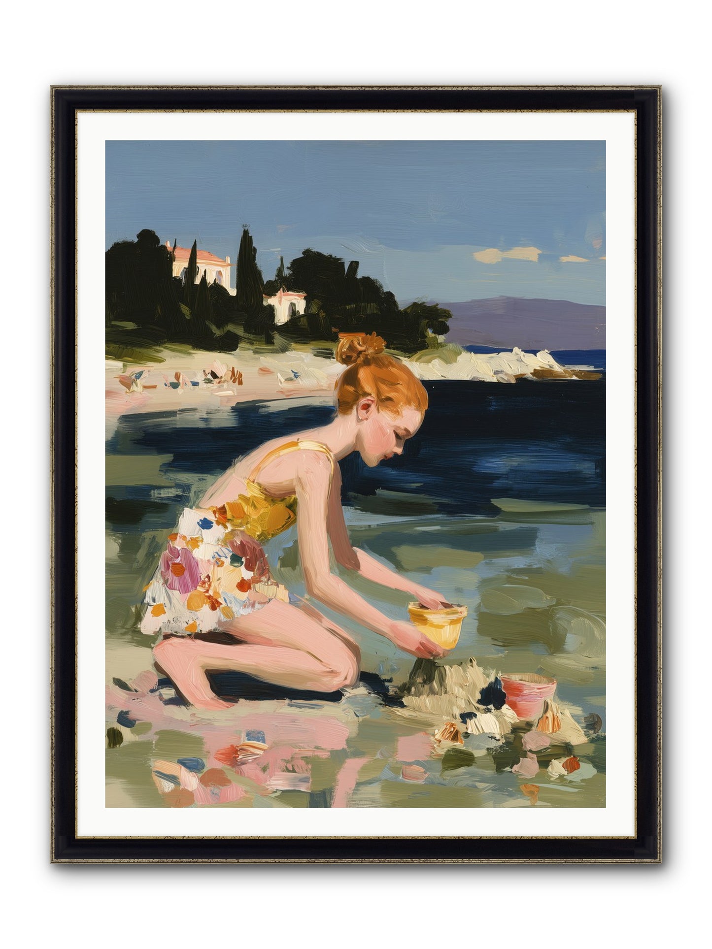 Beach Day Bliss Framed Print - Black & Gold 36x48