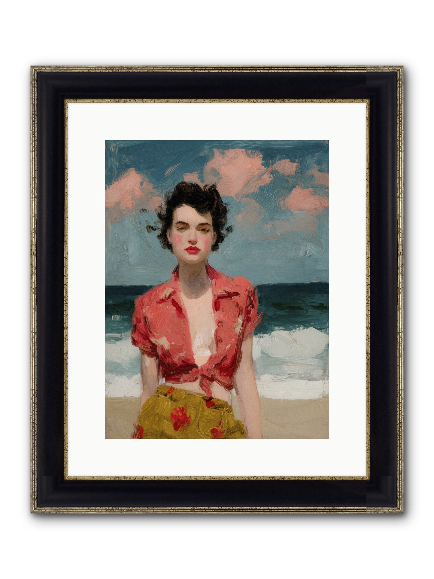 Beach Heart Framed Print - Black & Gold 12x16