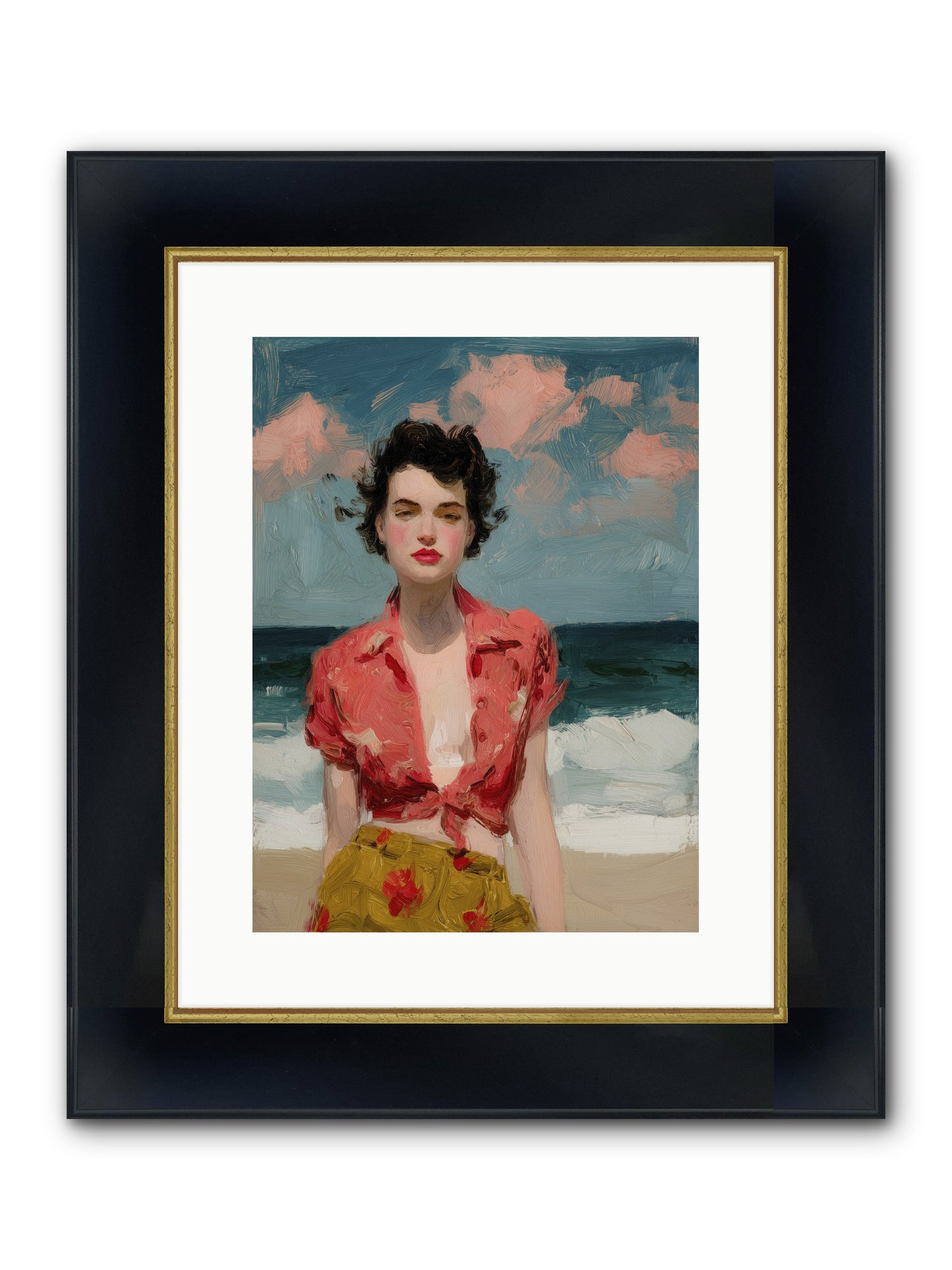 Beach Heart Framed Print - Wide Black w/Gold 12x16