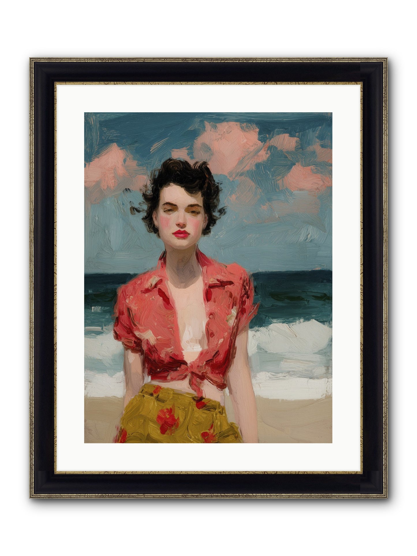 Beach Heart Framed Print - Black & Gold 18x24