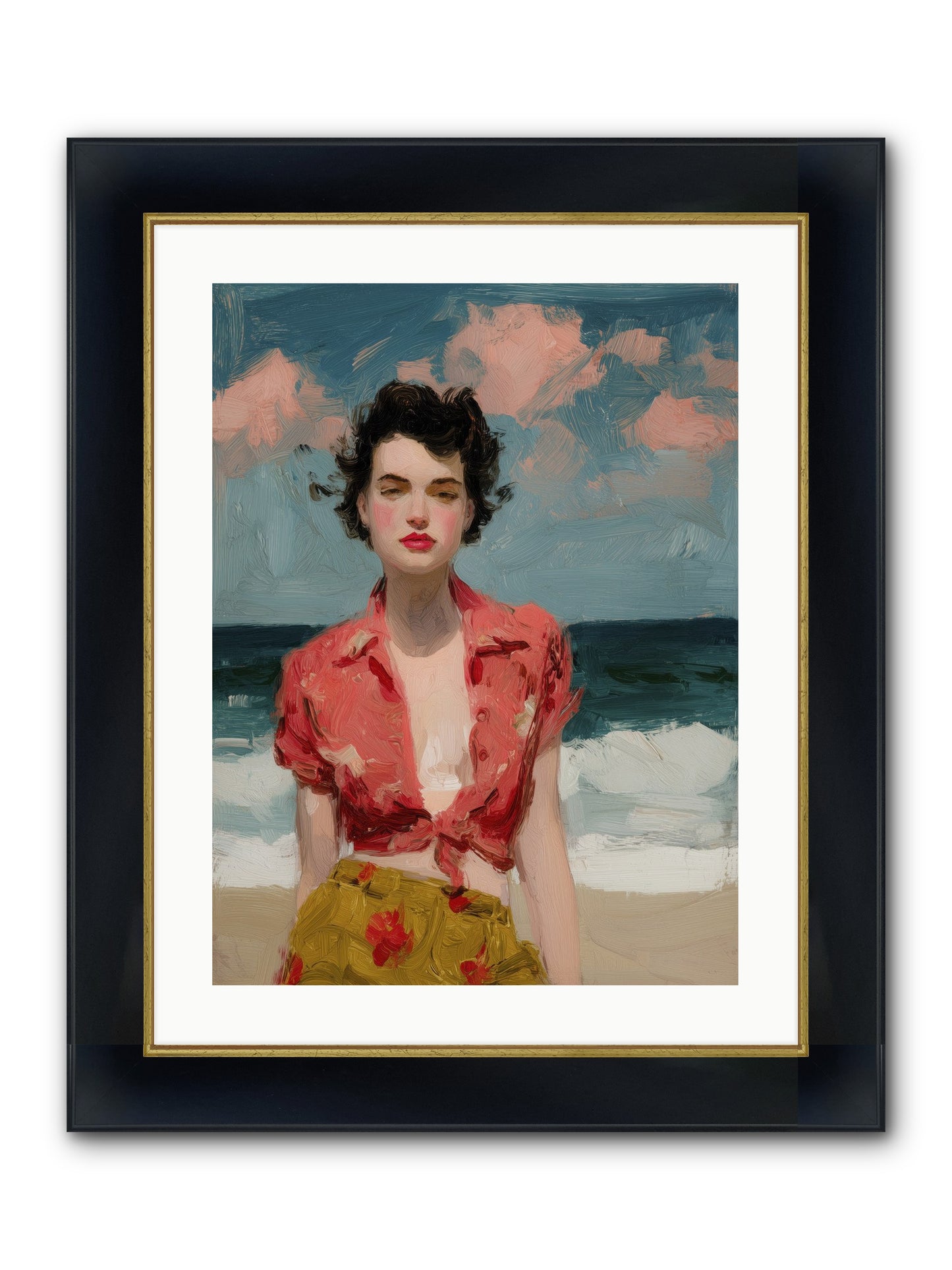 Beach Heart Framed Print - Wide Black w/Gold 18x24