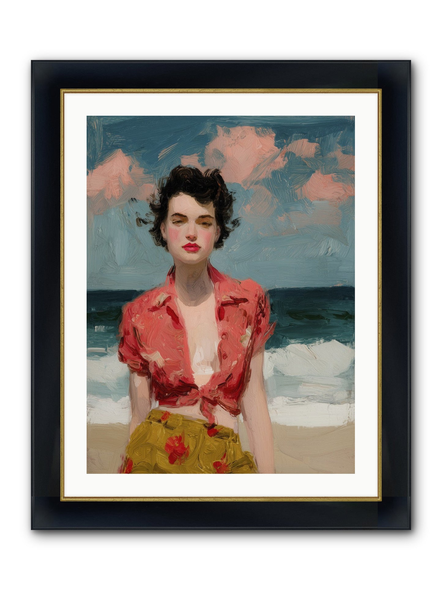 Beach Heart Framed Print - Wide Black w/Gold 24x32