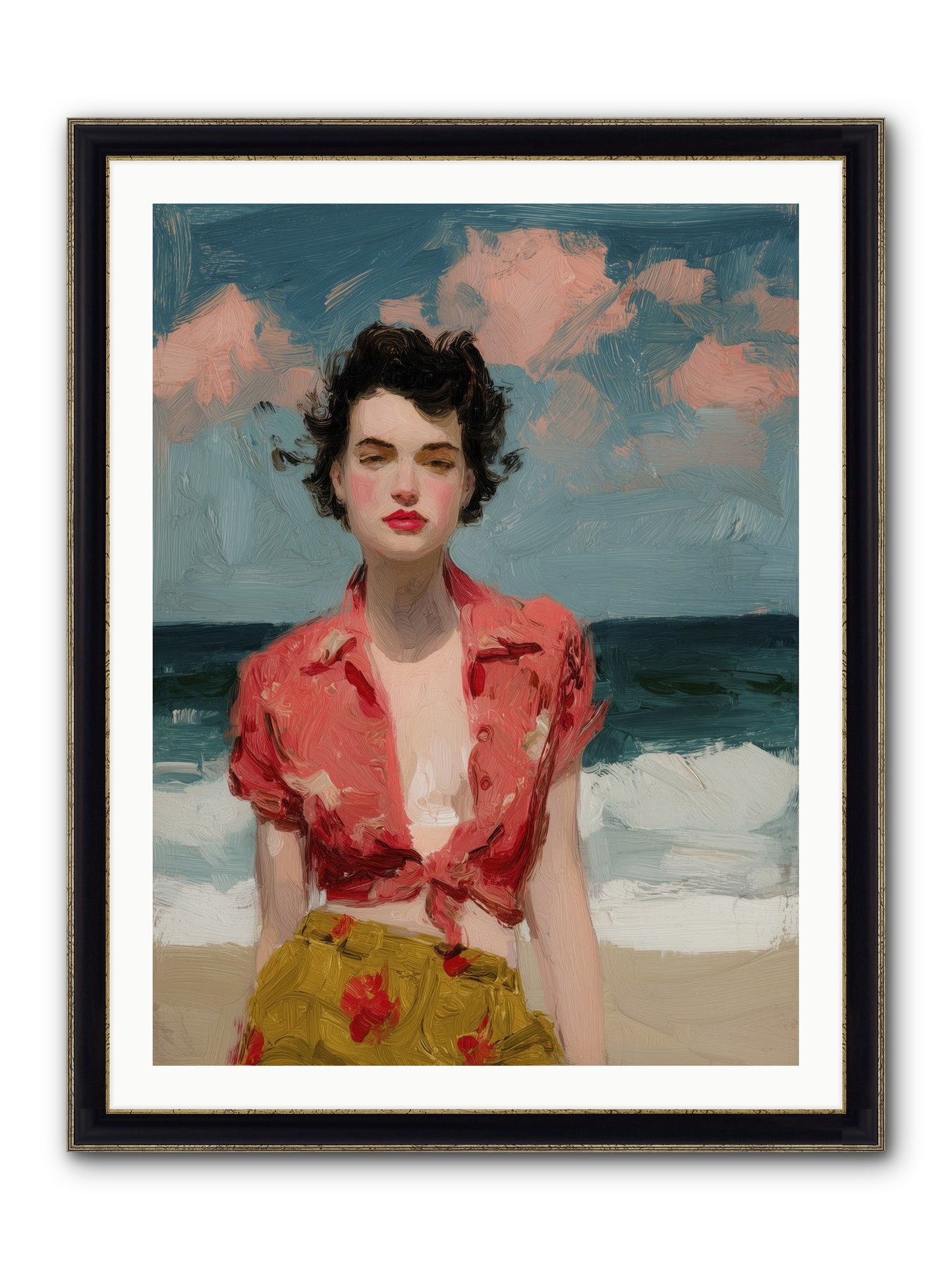 Beach Heart Framed Print - Black & Gold 30x40