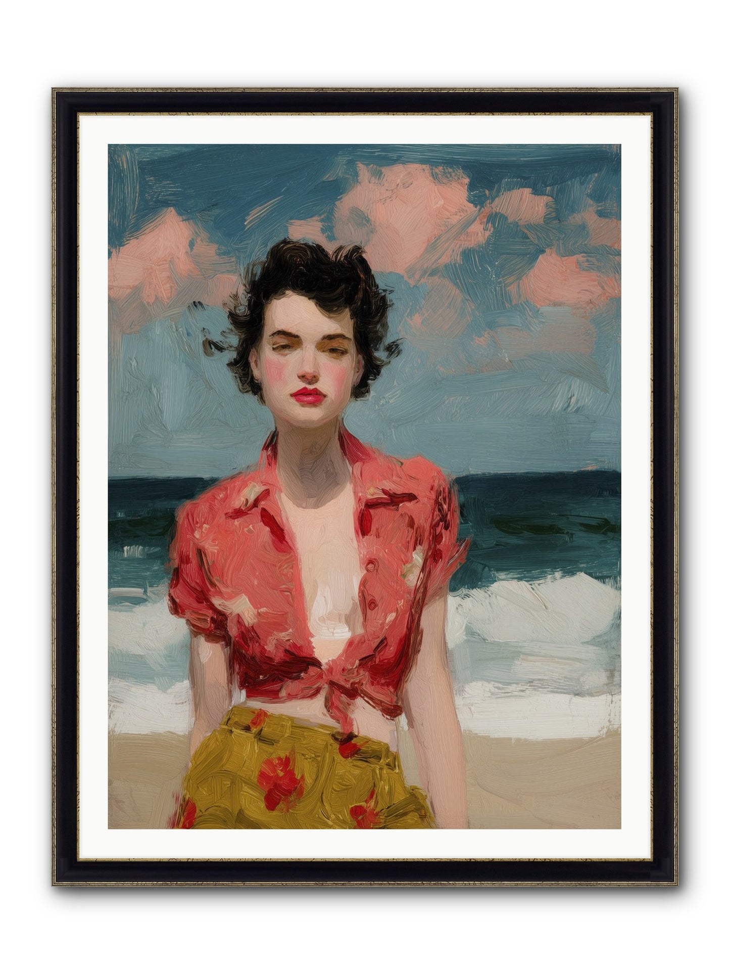 Beach Heart Framed Print - Black & Gold 36x48