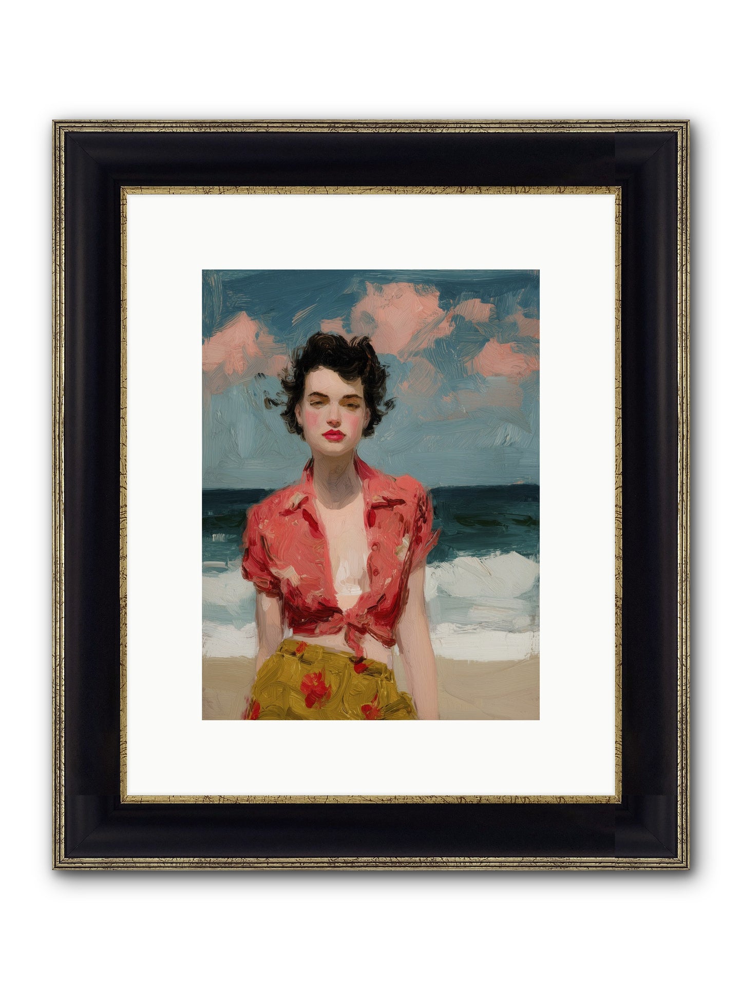 Beach Heart Framed Print - Black & Gold 9x12