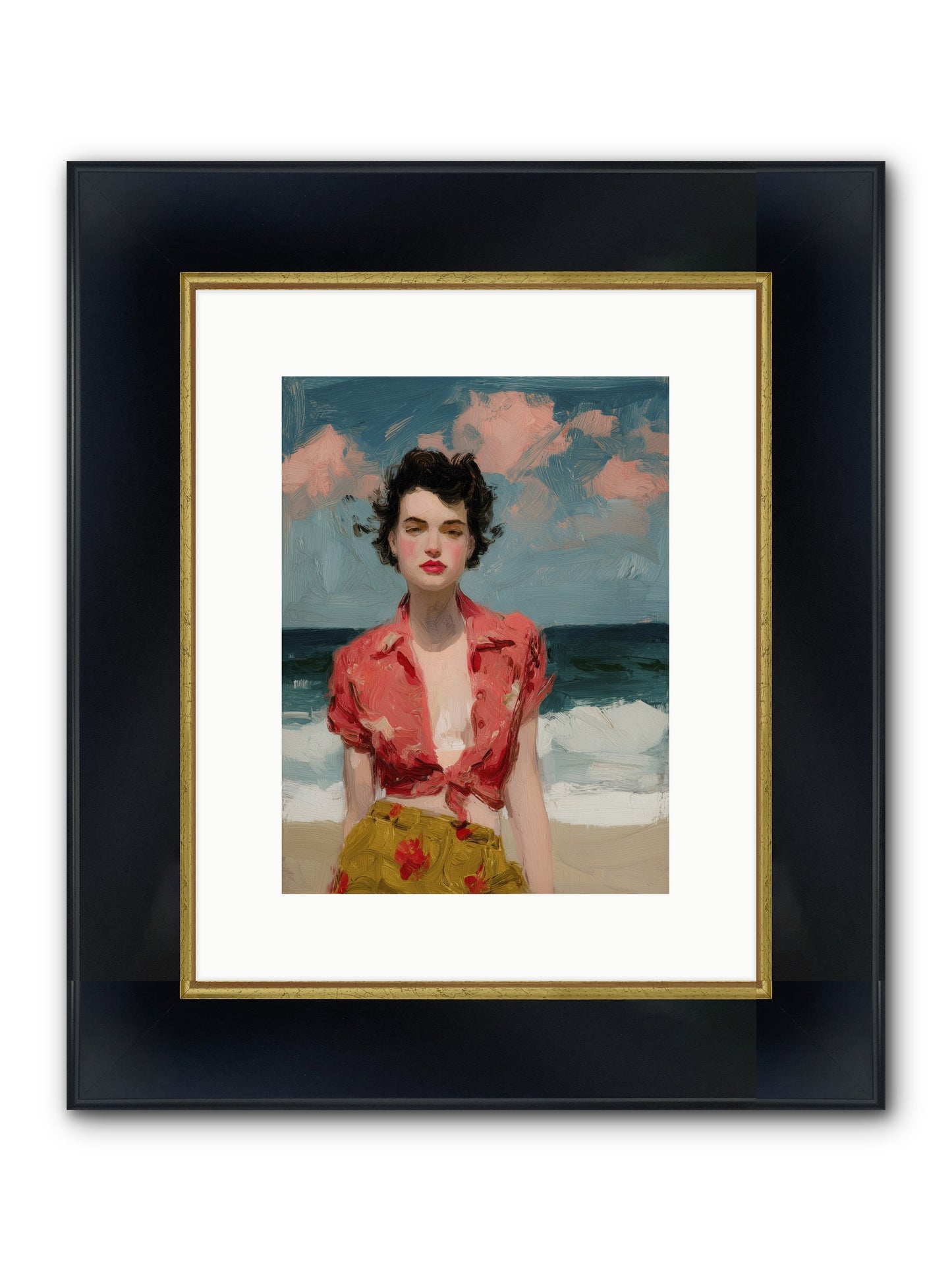 Beach Heart Framed Print - Wide Black w/Gold 9x12