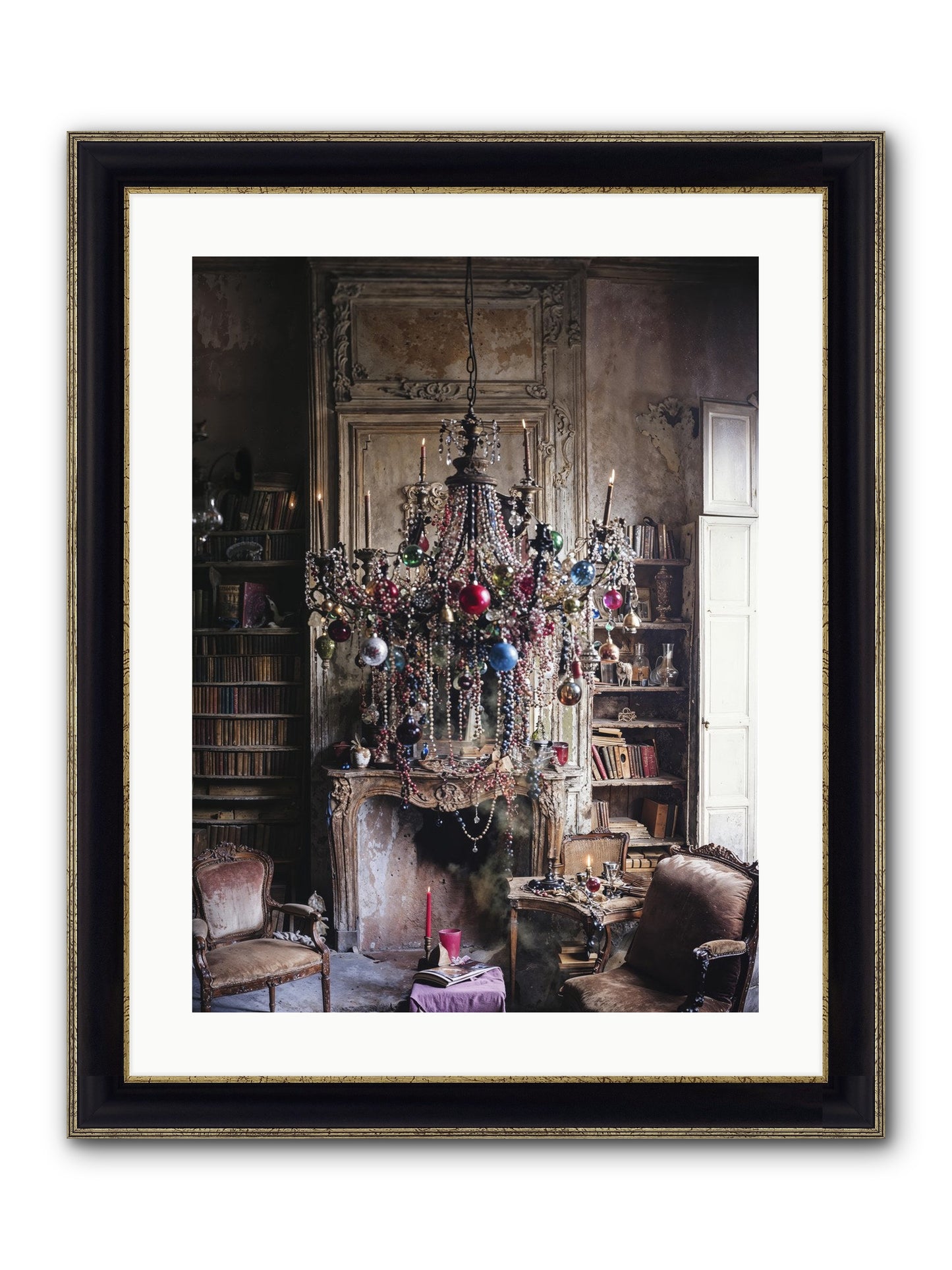 Behind The Velvet Drapes Framed Print - Black & Gold 18x24