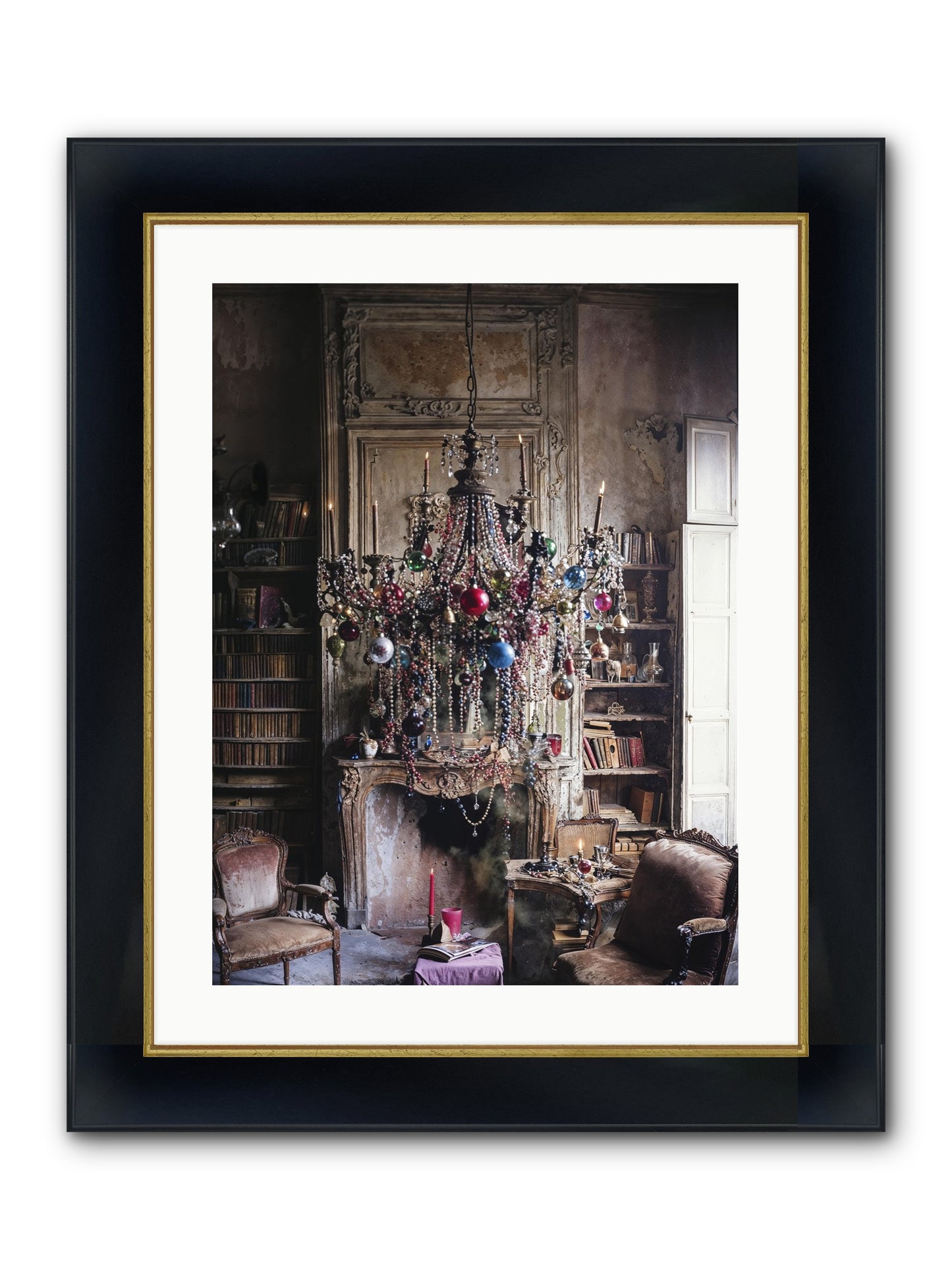 Behind The Velvet Drapes Framed Print - Wide Black w/Gold 18x24